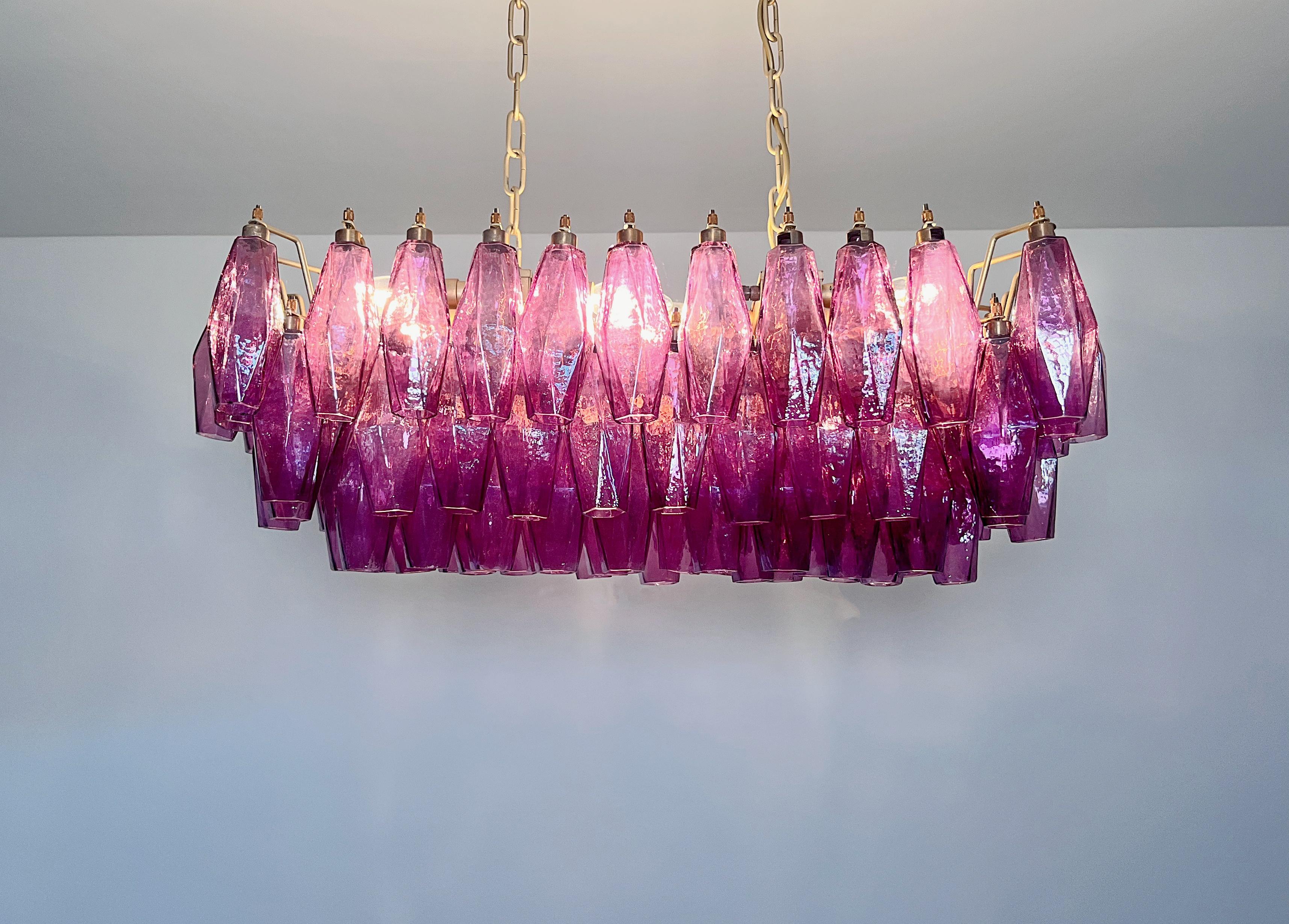Elegant Murano Poliedri Chandelier - Carlo Scarpa - 84 amethyst glasses in vendita 7