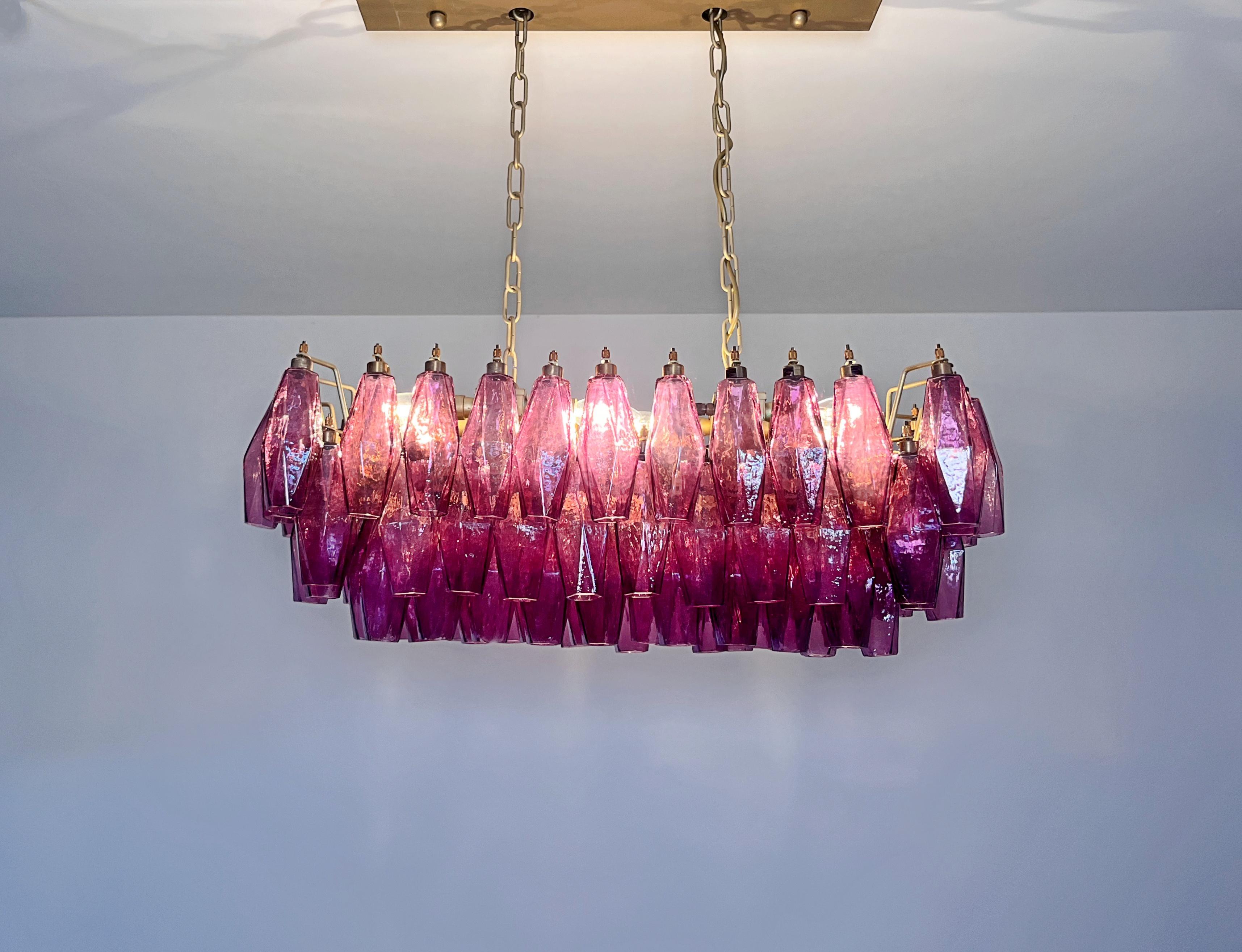 Elegant Murano Poliedri Chandelier - Carlo Scarpa - 84 amethyst glasses in vendita 8