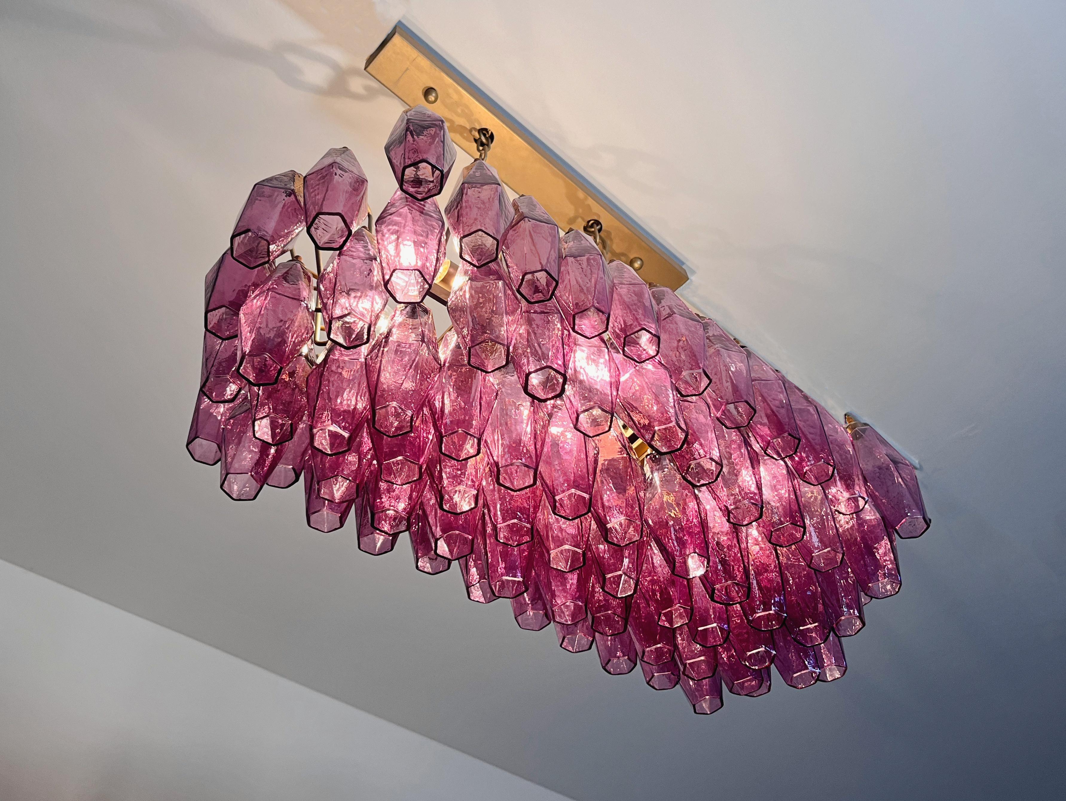 Elegant Murano Poliedri Chandelier - Carlo Scarpa - 84 amethyst glasses in vendita 10