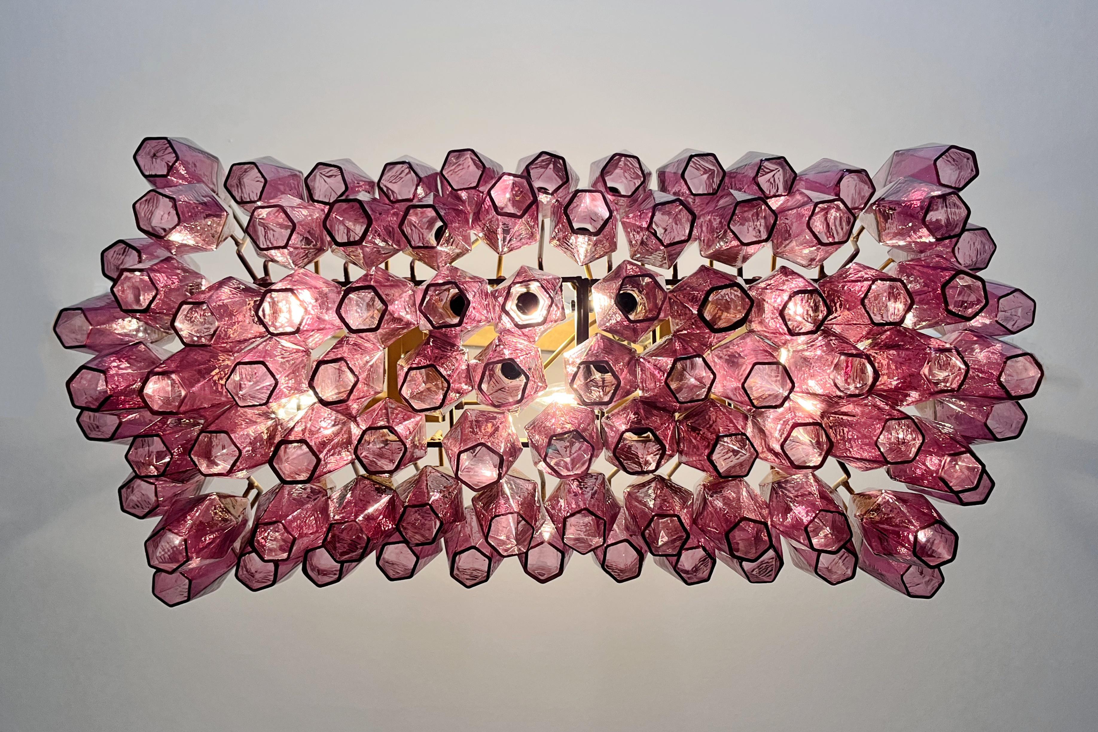 Elegant Murano Poliedri Chandelier - Carlo Scarpa - 84 amethyst glasses in vendita 12