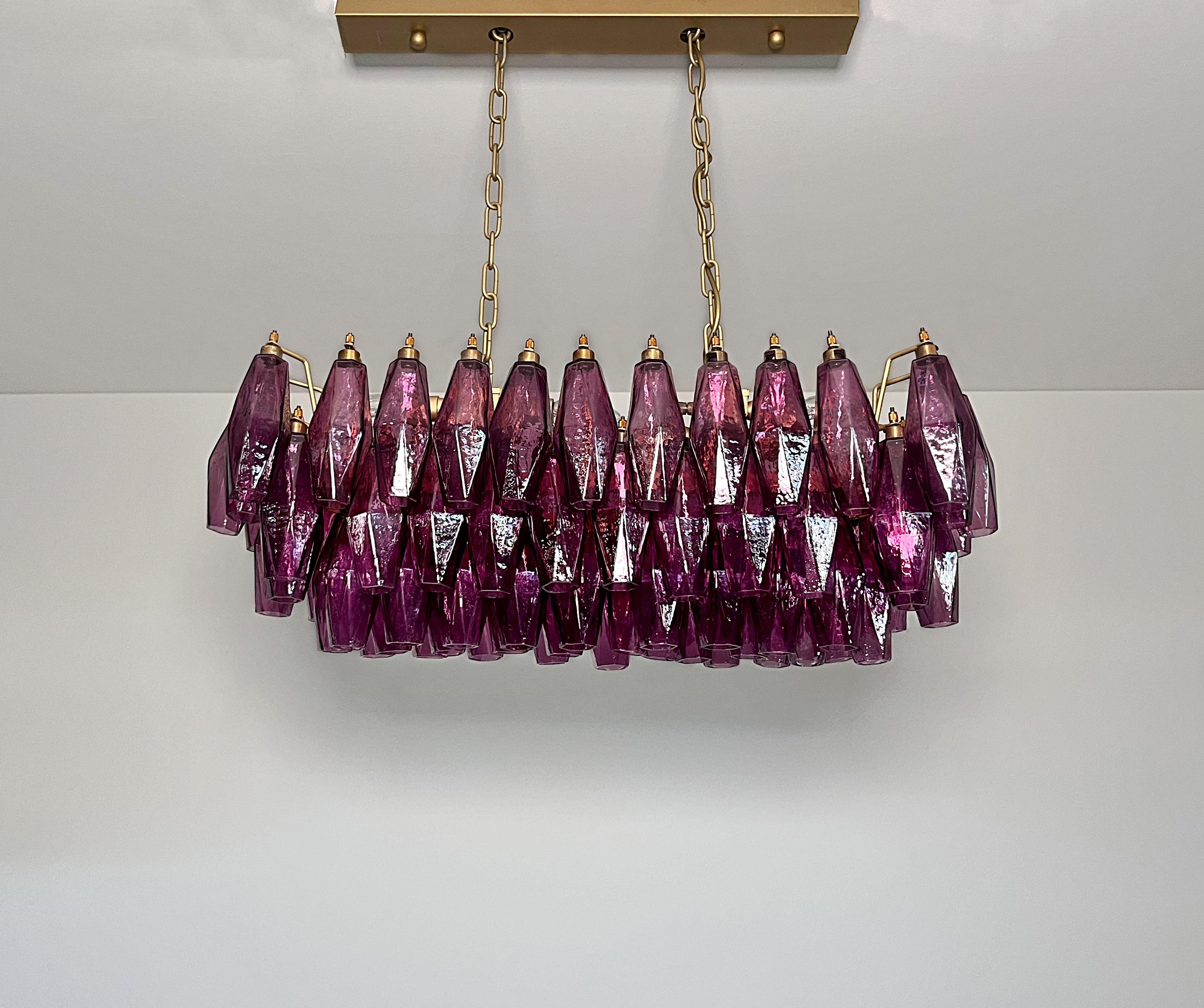 Galvanizzato Elegant Murano Poliedri Chandelier - Carlo Scarpa - 84 amethyst glasses in vendita