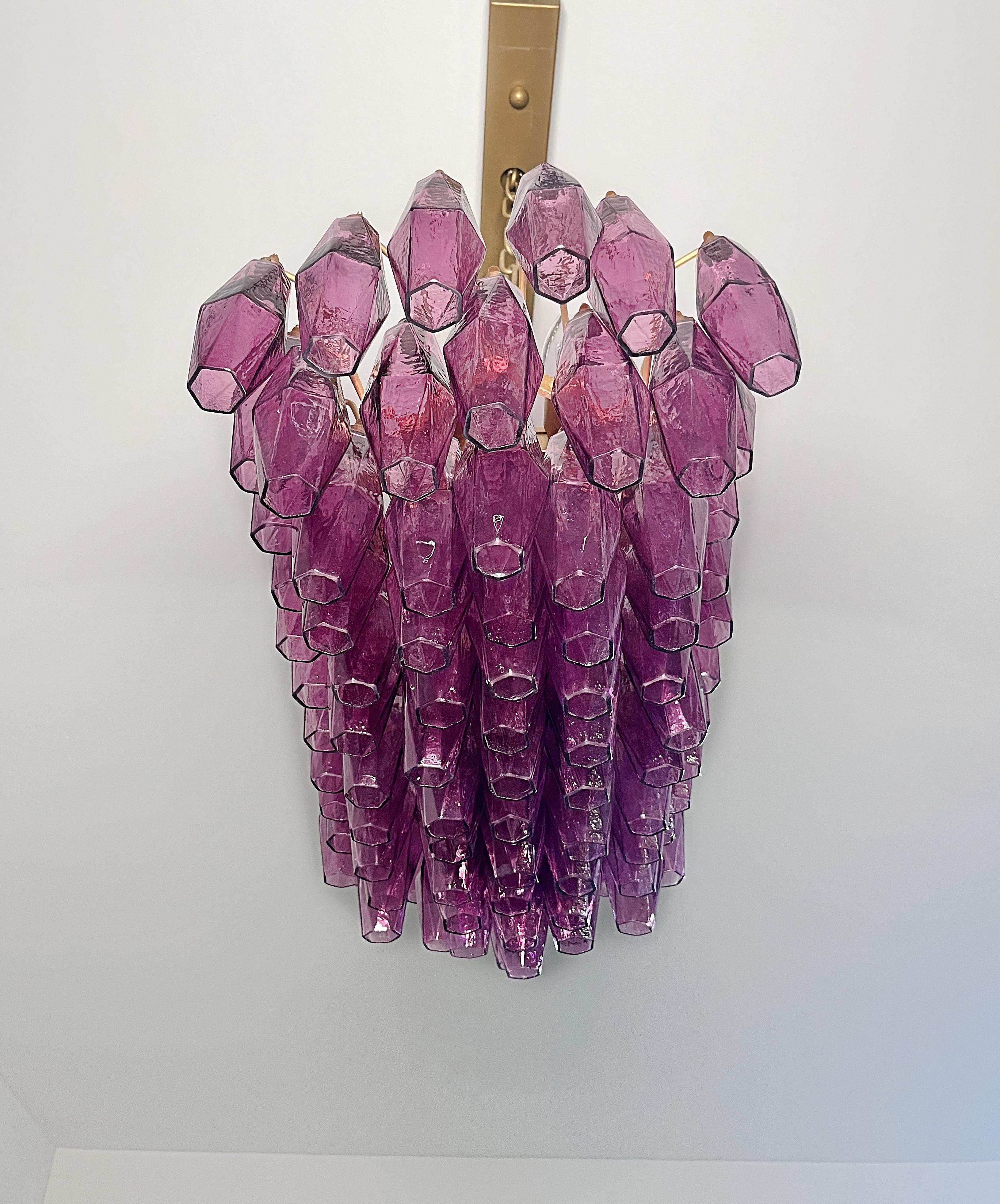 Elegant Murano Poliedri Chandelier - Carlo Scarpa - 84 amethyst glasses in vendita 1