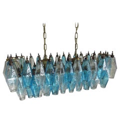 Elegante lampadario di Murano Poliedri, Carlo Scarpa, 84 vetri trasparenti e blu