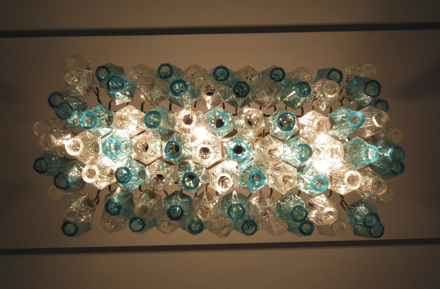 Elegant Murano Poliedri Chandelier, Carlo Scarpa, 84 Glasses Transparent & Blue For Sale 5