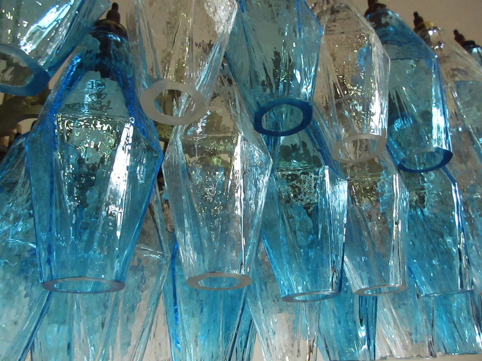 Elegant Murano Poliedri Chandelier, Carlo Scarpa, 84 Glasses Transparent & Blue For Sale 8