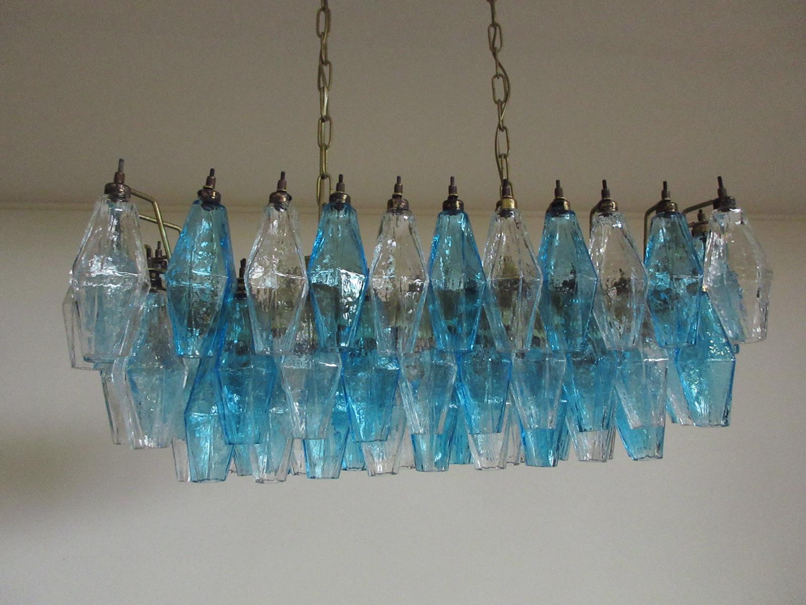 Elegant Murano Poliedri Chandelier, Carlo Scarpa, 84 Glasses Transparent & Blue For Sale 9