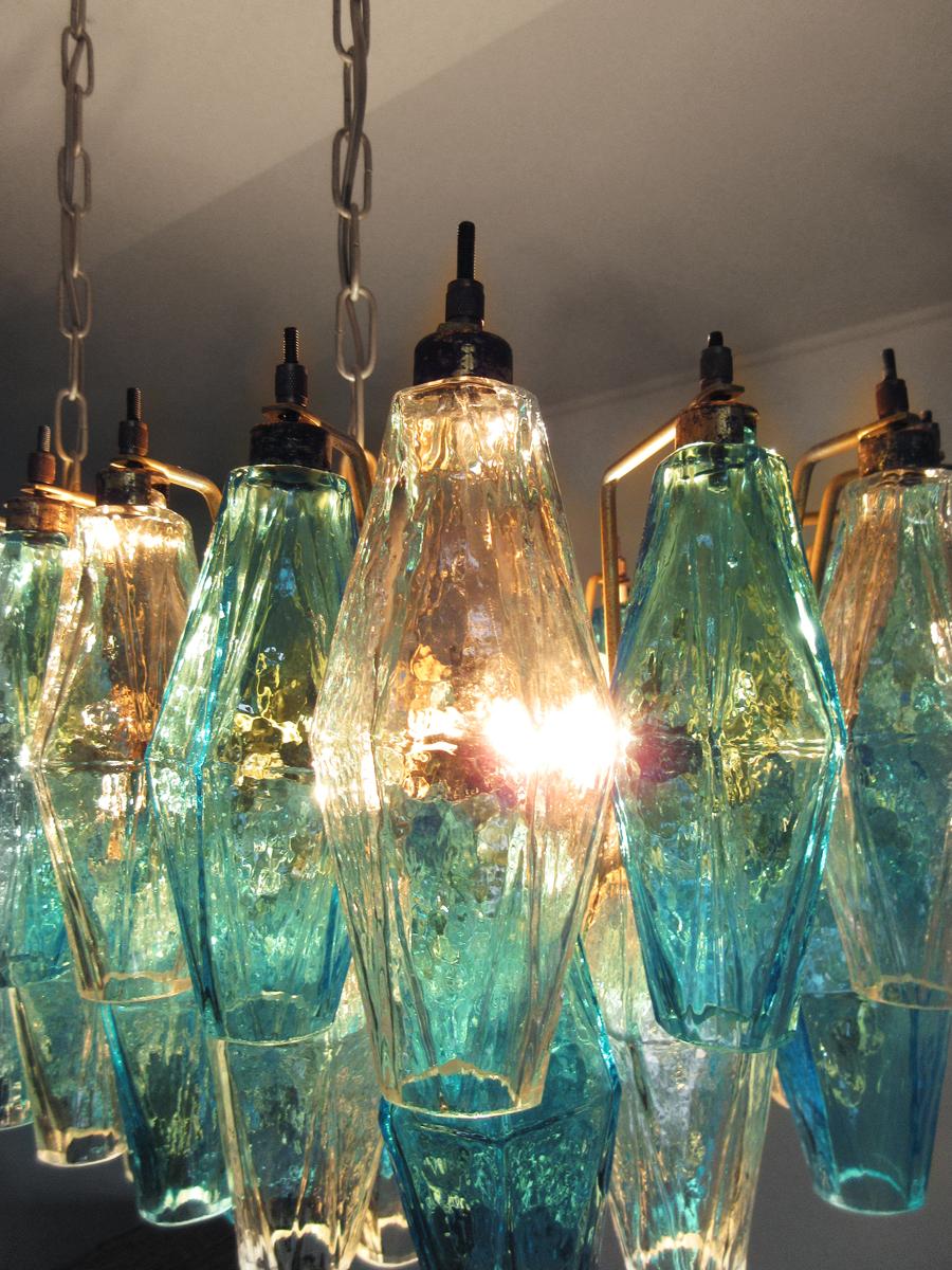 20th Century Elegant Murano Poliedri Chandelier, Carlo Scarpa, 84 Glasses Transparent & Blue For Sale