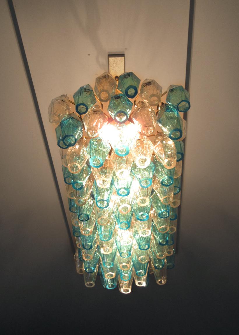 Elegant Murano Poliedri Chandelier, Carlo Scarpa, 84 Glasses Transparent & Blue For Sale 3