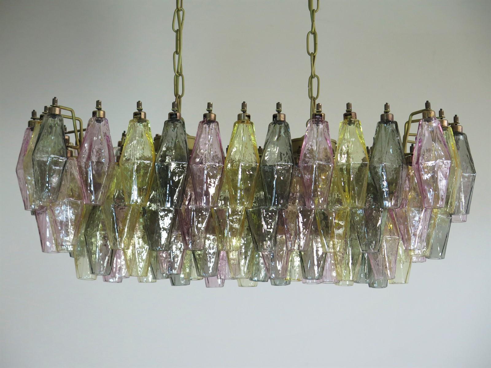 Elegant Murano Poliedri Chandelier Carlo Scarpa 84 Multicolored Glasses For Sale 5