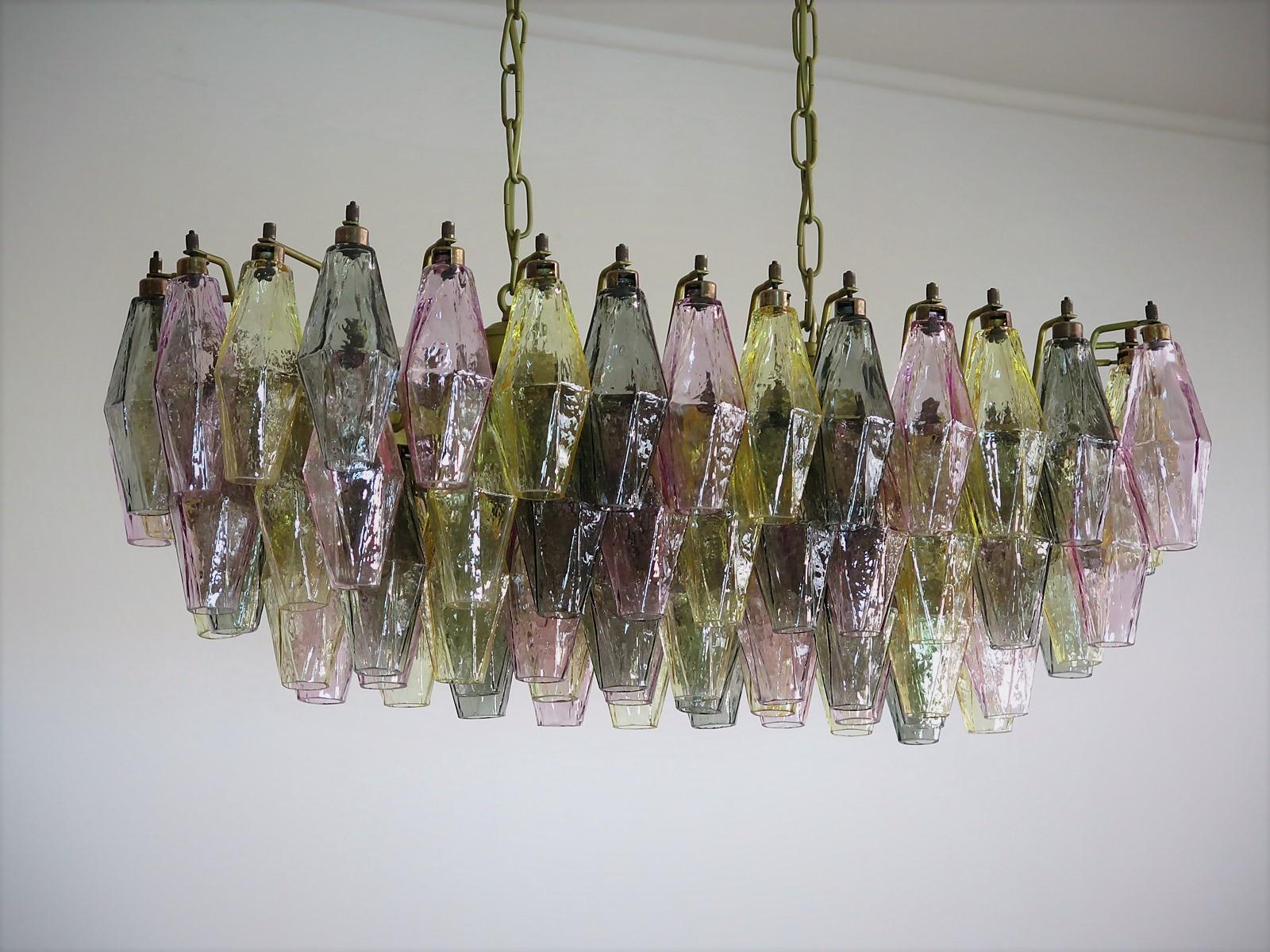 Elegant Murano Poliedri Chandelier Carlo Scarpa 84 Multicolored Glasses For Sale 6
