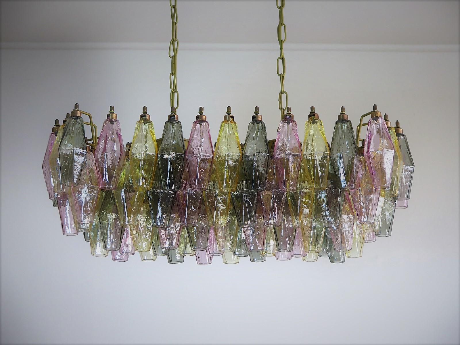 Elegant Murano Poliedri Chandelier Carlo Scarpa 84 Multicolored Glasses For Sale 7