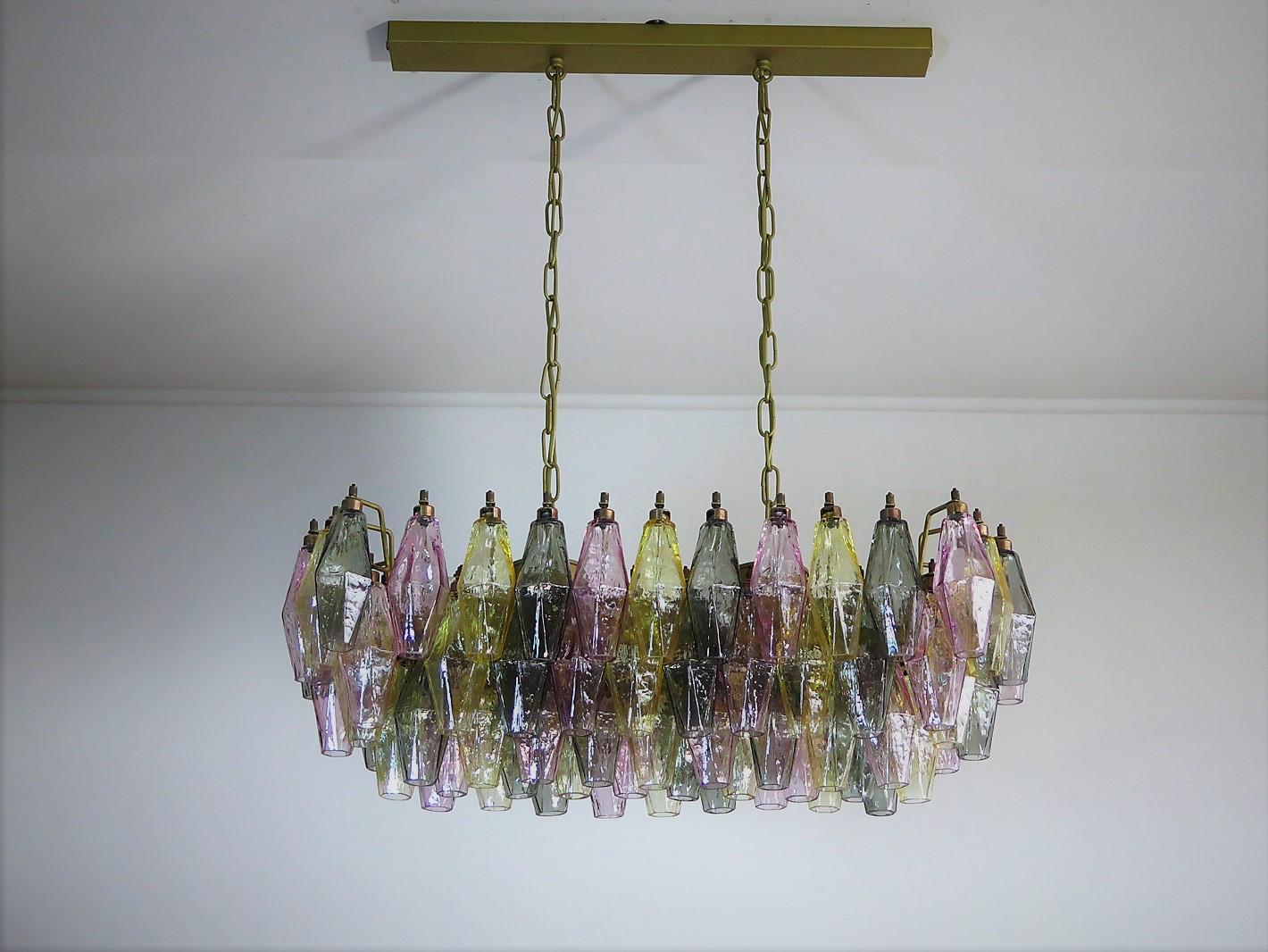 Elegant Murano Poliedri Chandelier Carlo Scarpa 84 Multicolored Glasses For Sale 8