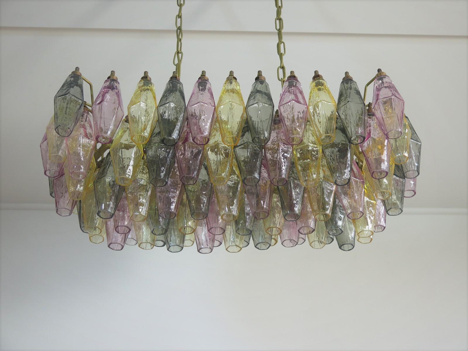 Elegant Murano Poliedri Chandelier Carlo Scarpa 84 Multicolored Glasses For Sale 9