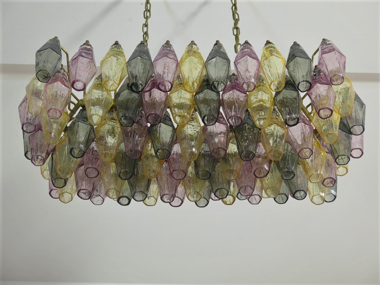 Elegant Murano Poliedri Chandelier Carlo Scarpa 84 Multicolored Glasses For Sale 10