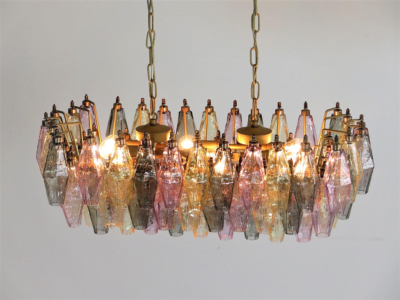 Elegant Murano Poliedri Chandelier Carlo Scarpa 84 Multicolored Glasses For Sale 12