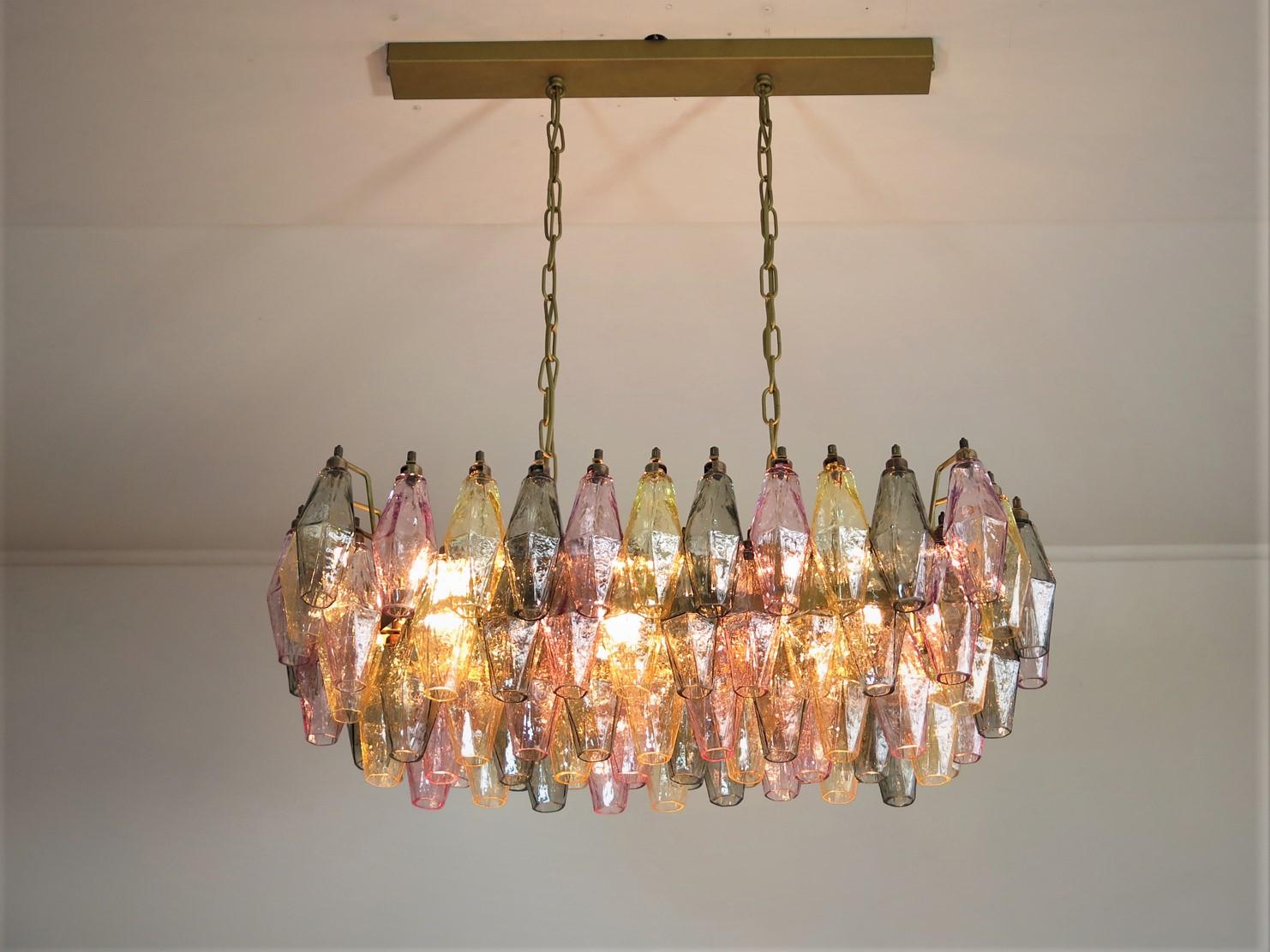 Mid-Century Modern Elegant Murano Poliedri Chandelier Carlo Scarpa 84 Multicolored Glasses For Sale