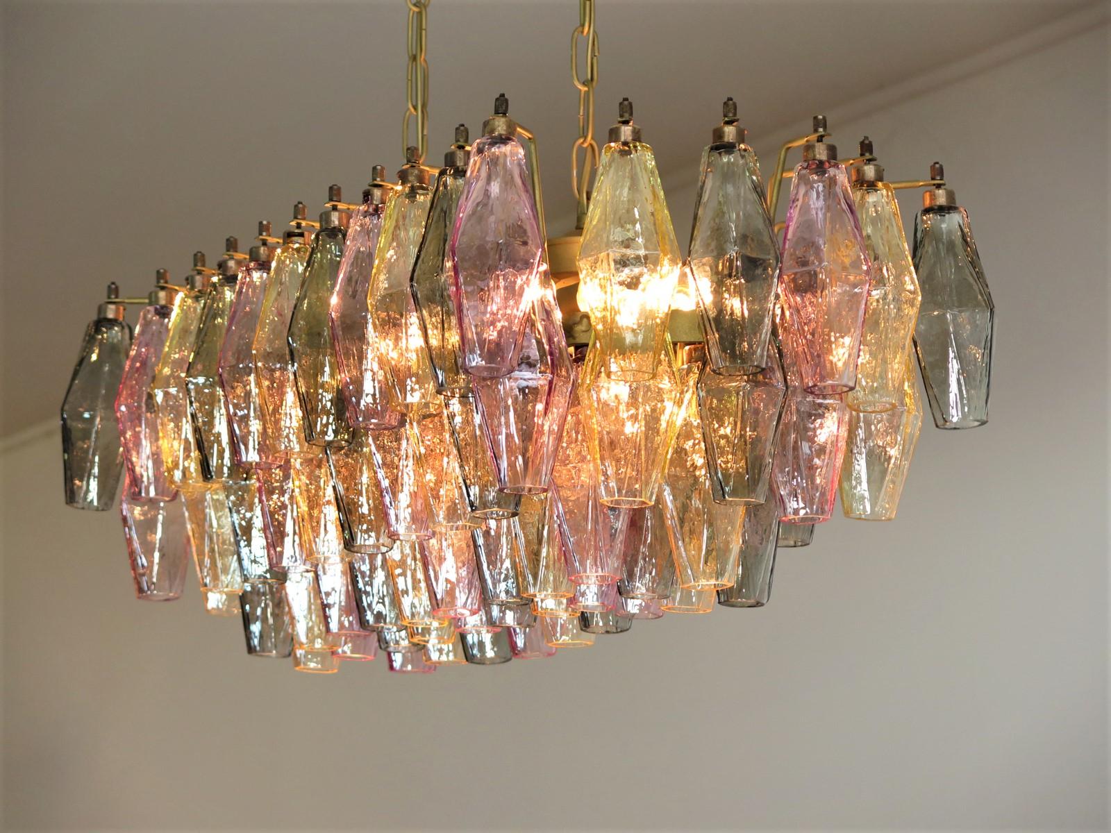 Italian Elegant Murano Poliedri Chandelier Carlo Scarpa 84 Multicolored Glasses For Sale