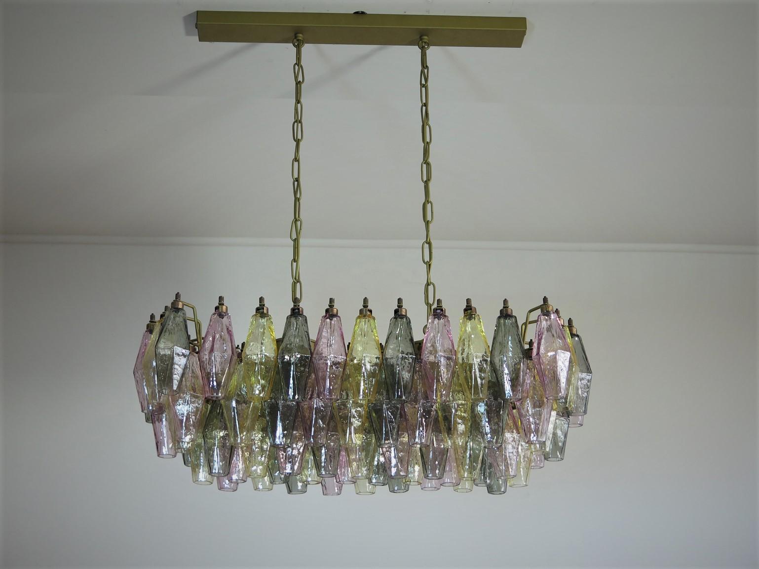 Late 20th Century Elegant Murano Poliedri Chandelier Carlo Scarpa 84 Multicolored Glasses For Sale