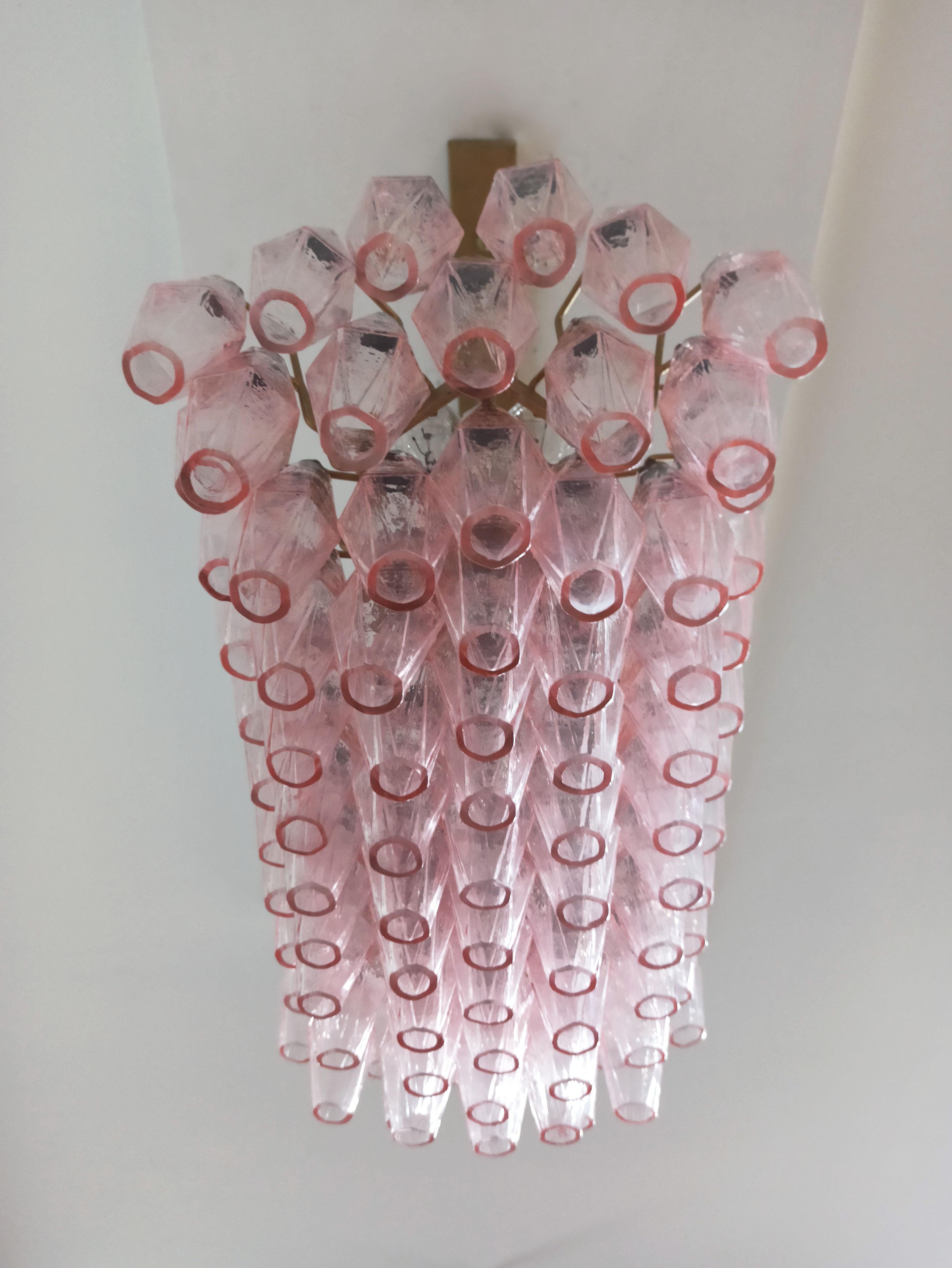 Elegant Murano Poliedri Chandelier, Carlo Scarpa, 84 Pink Glasses 11
