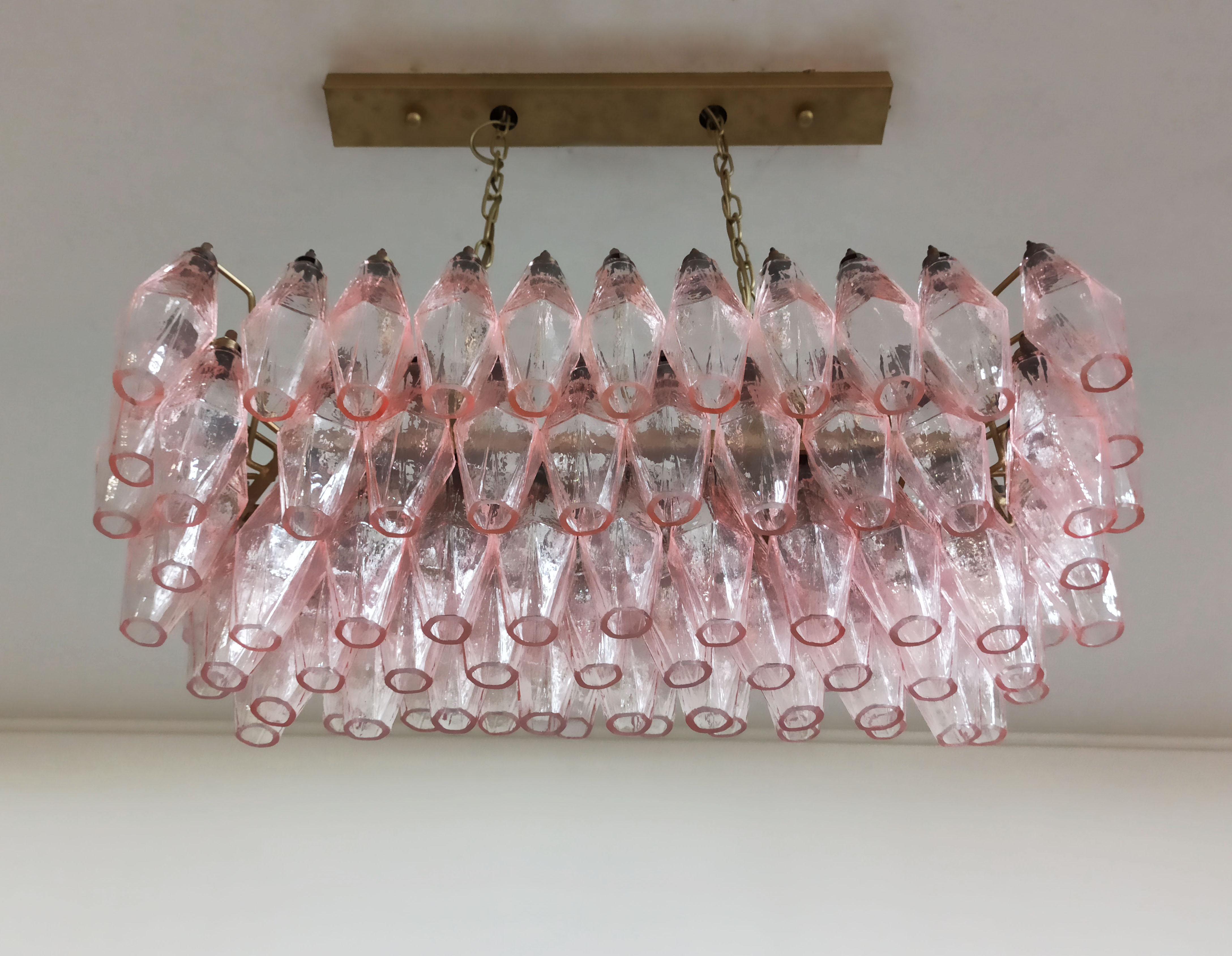 Elegant Murano Poliedri Chandelier, Carlo Scarpa, 84 Pink Glasses 13