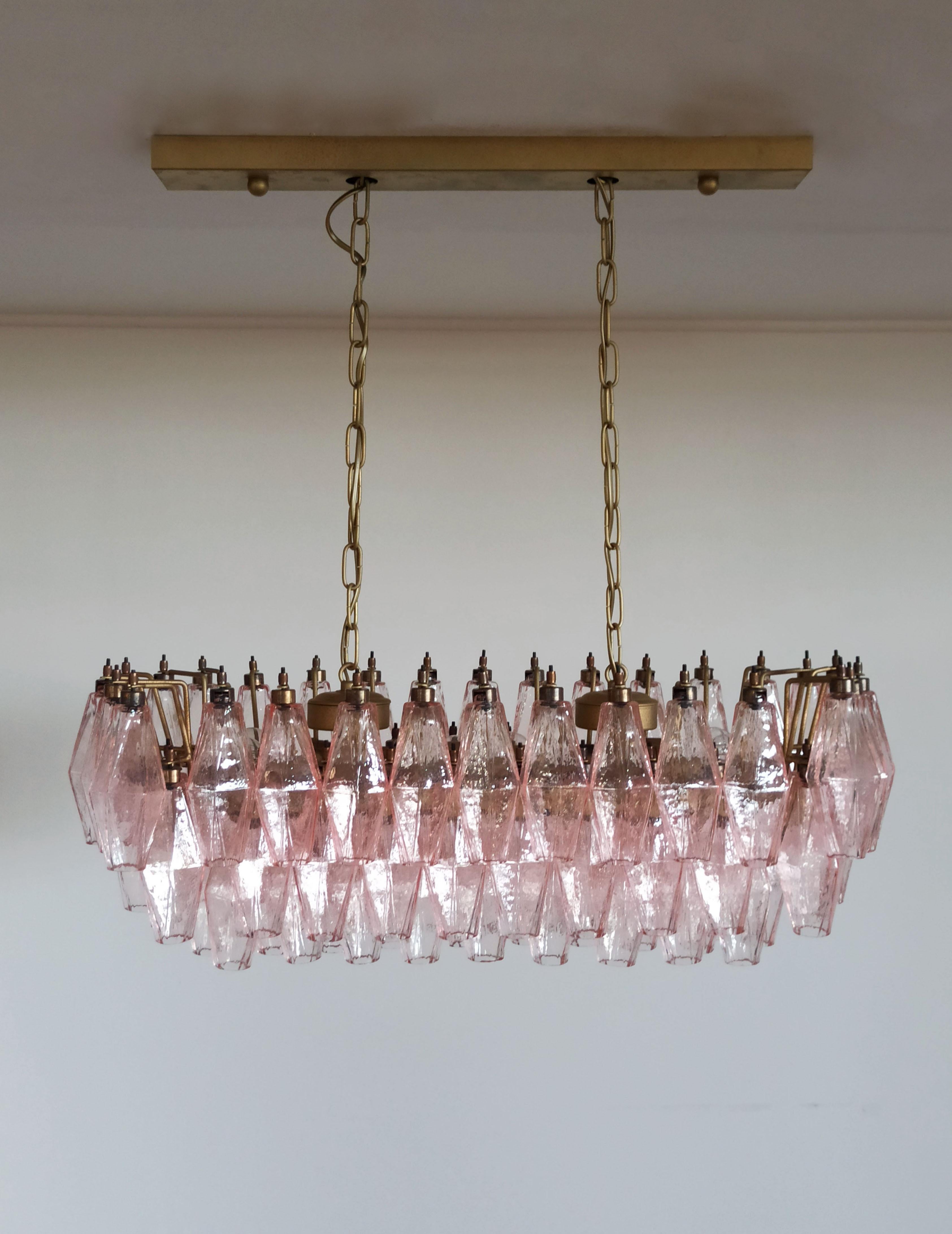 Elegant Murano Poliedri Chandelier, Carlo Scarpa, 84 Pink Glasses 14