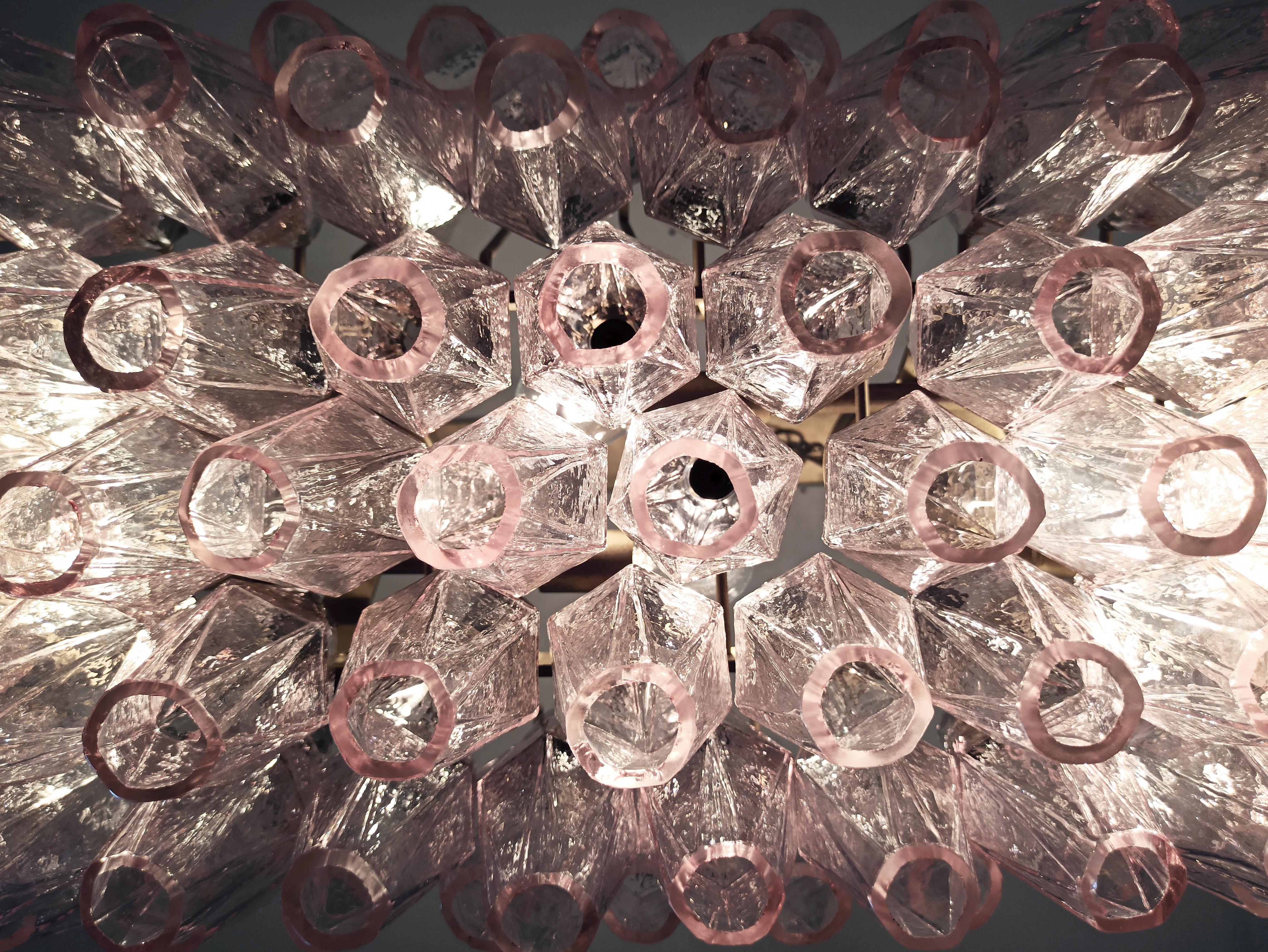 Elegant Murano Poliedri Chandelier, Carlo Scarpa, 84 Pink Glasses 3