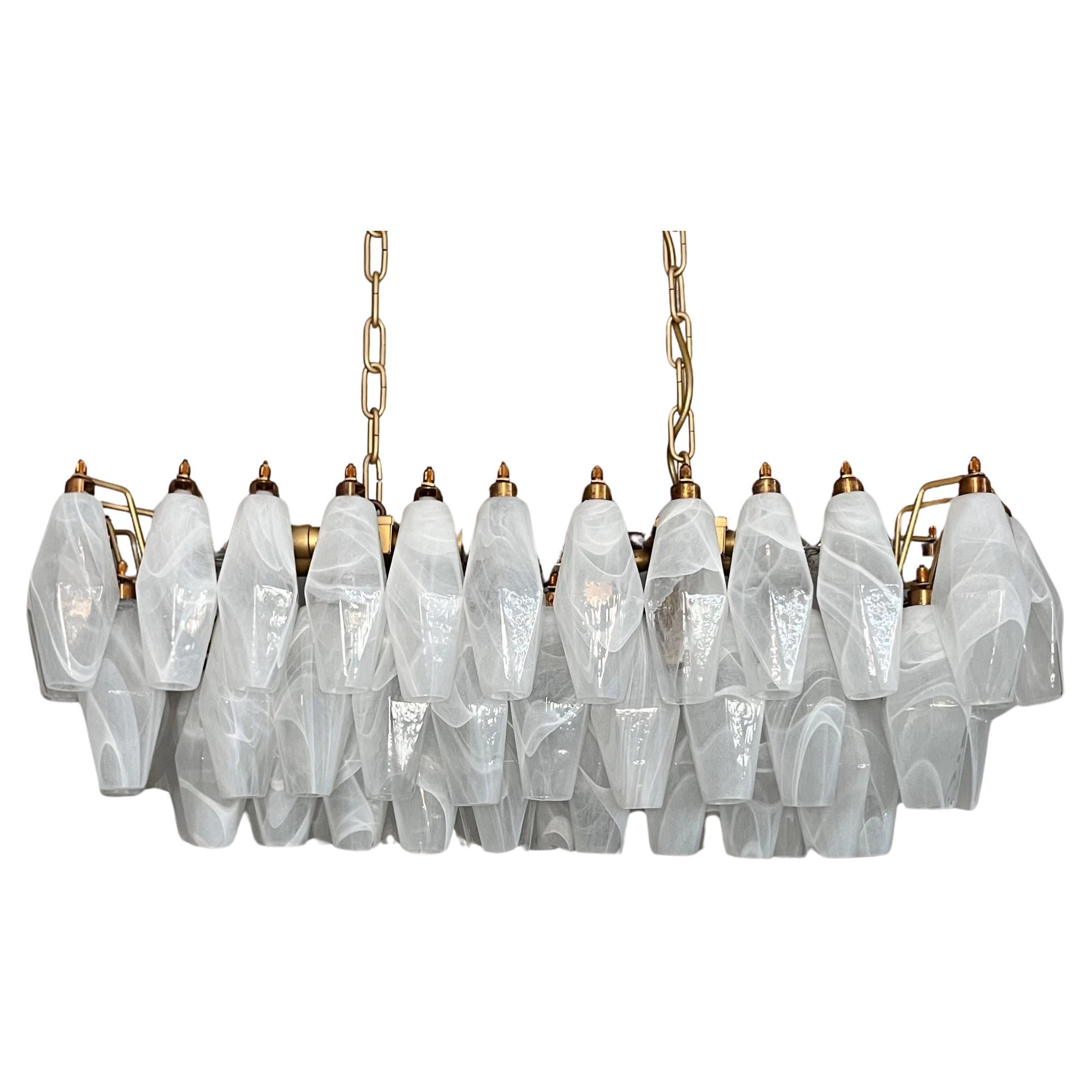 Elegant Murano Poliedri Chandelier - Carlo Scarpa - 84 white alabaster glasses