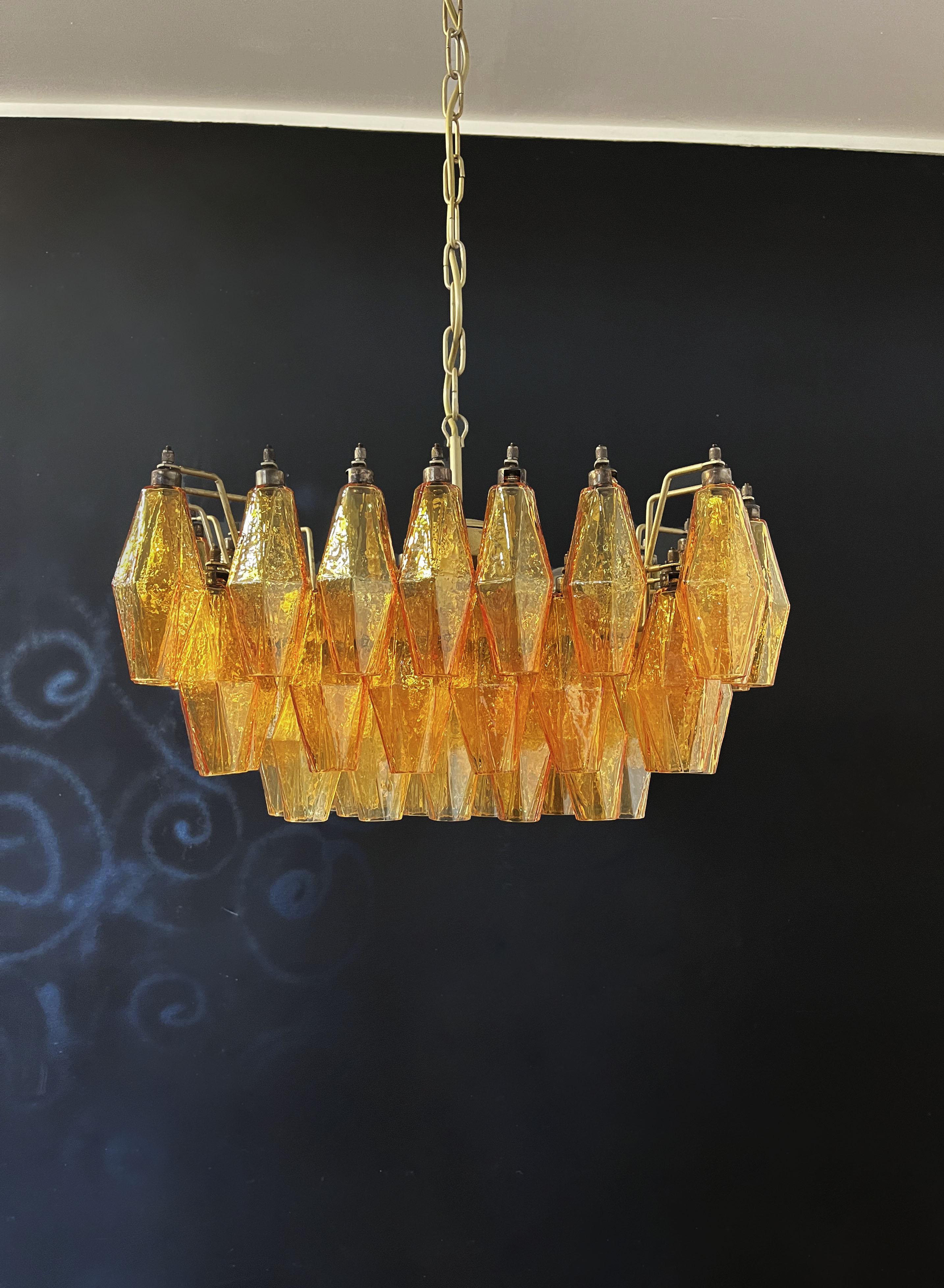 Lustre élégant de Murano Poliedri, Carlo Scarpa, verres ambrés en vente 2