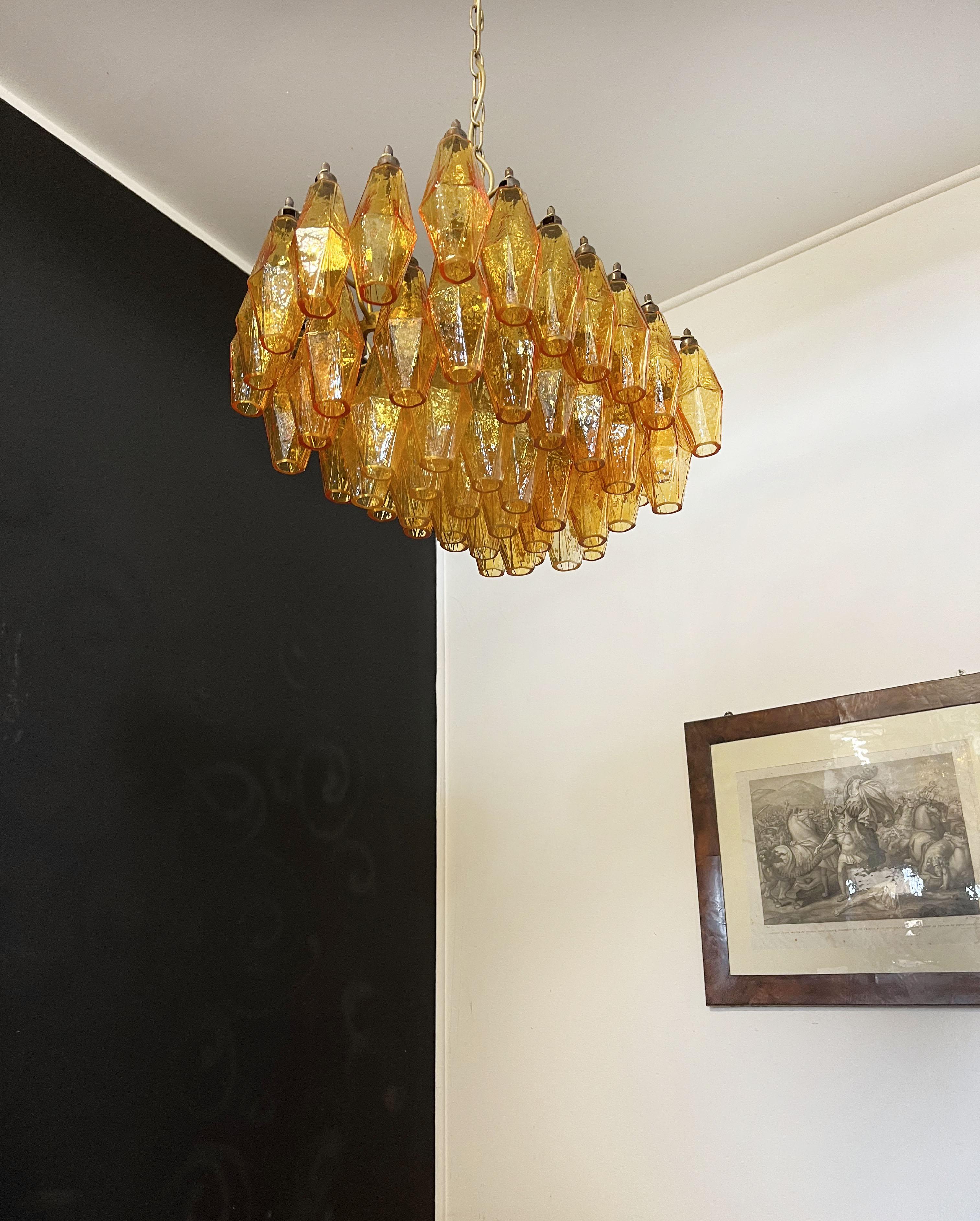 Lustre élégant de Murano Poliedri, Carlo Scarpa, verres ambrés en vente 8