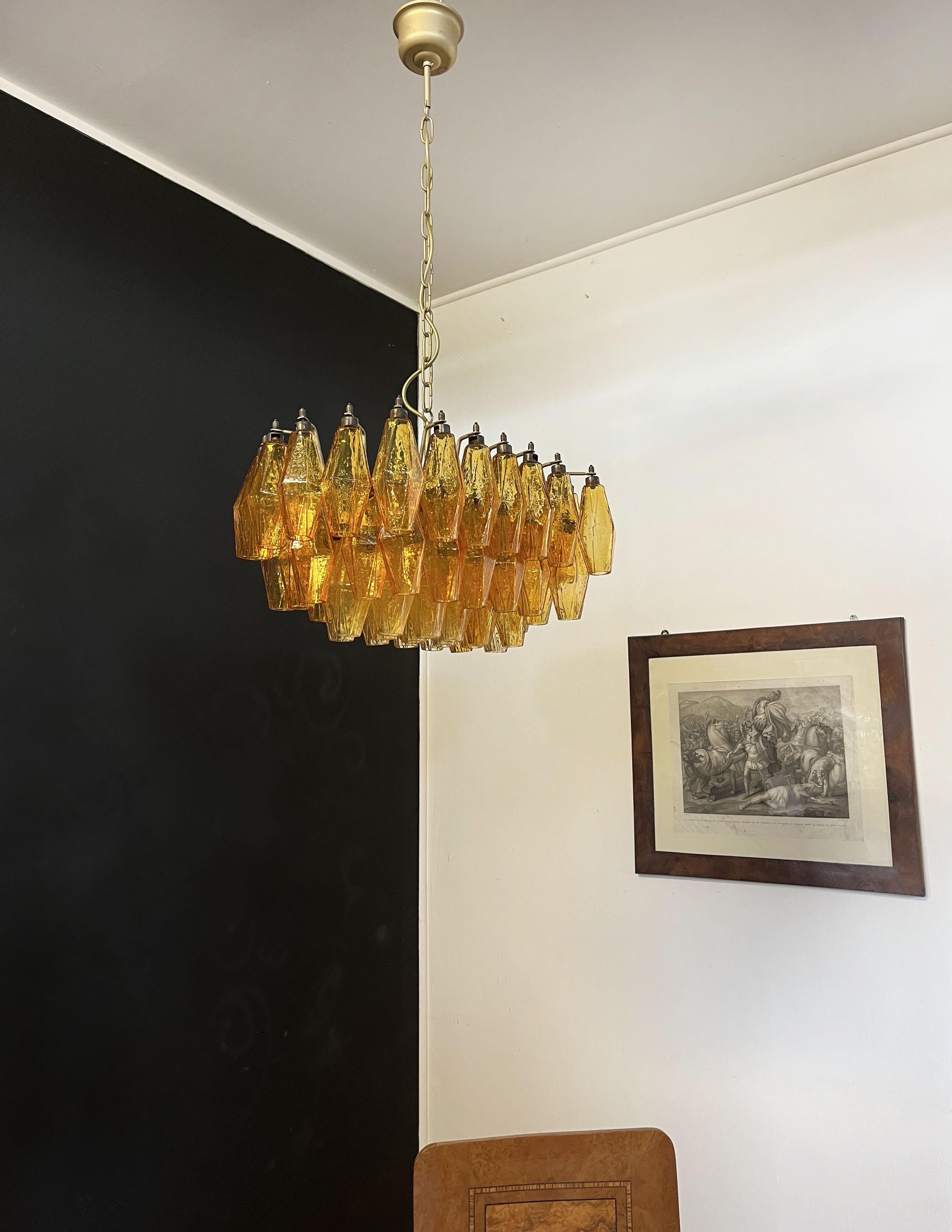 Elegant Murano Poliedri Chandelier, Carlo Scarpa, Amber Glasses For Sale 11