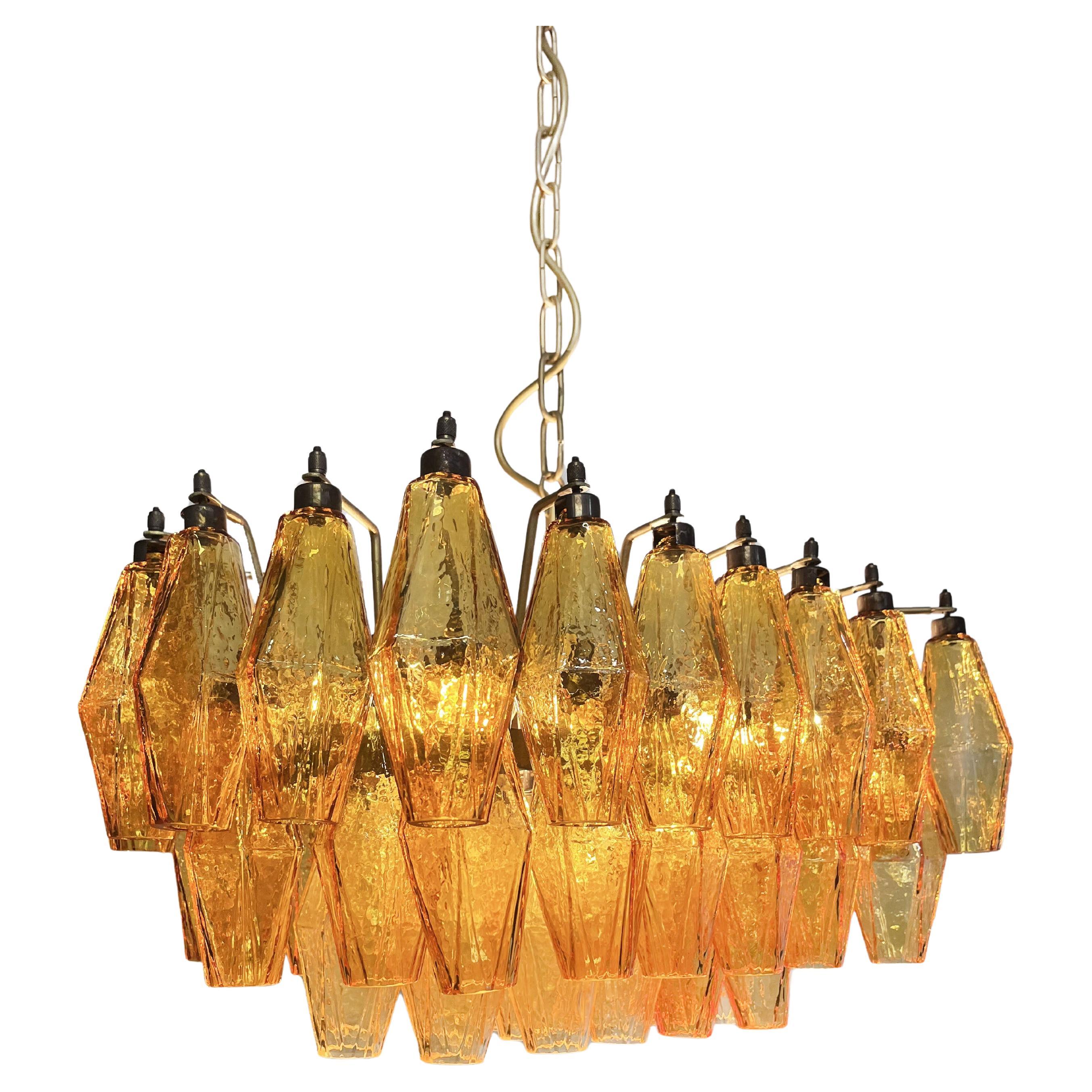 Elegant Murano Poliedri Chandelier, Carlo Scarpa, Amber Glasses