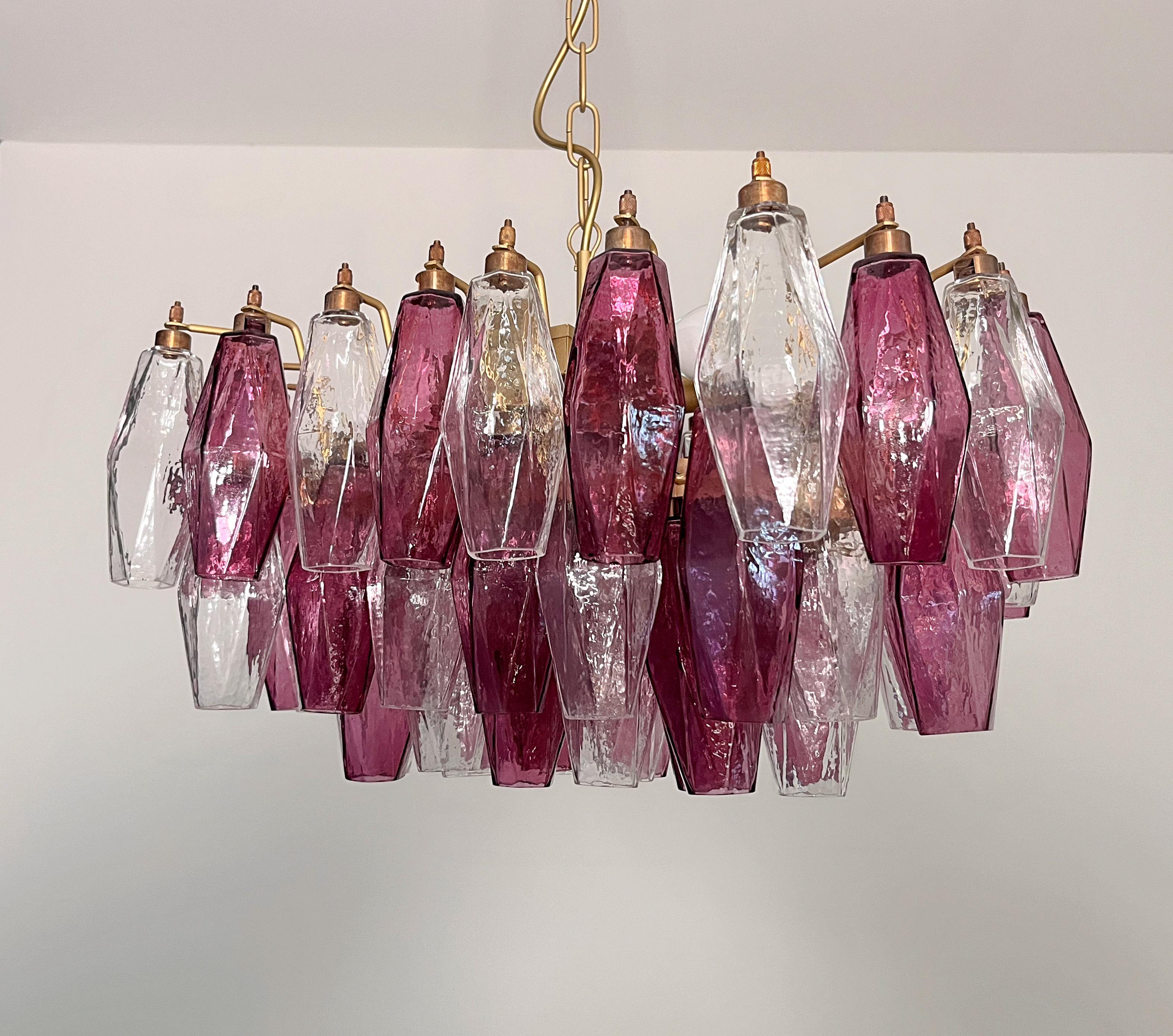 Elegant Murano Poliedri Chandelier - Carlo Scarpa - clear and amethyst glasses in vendita 6
