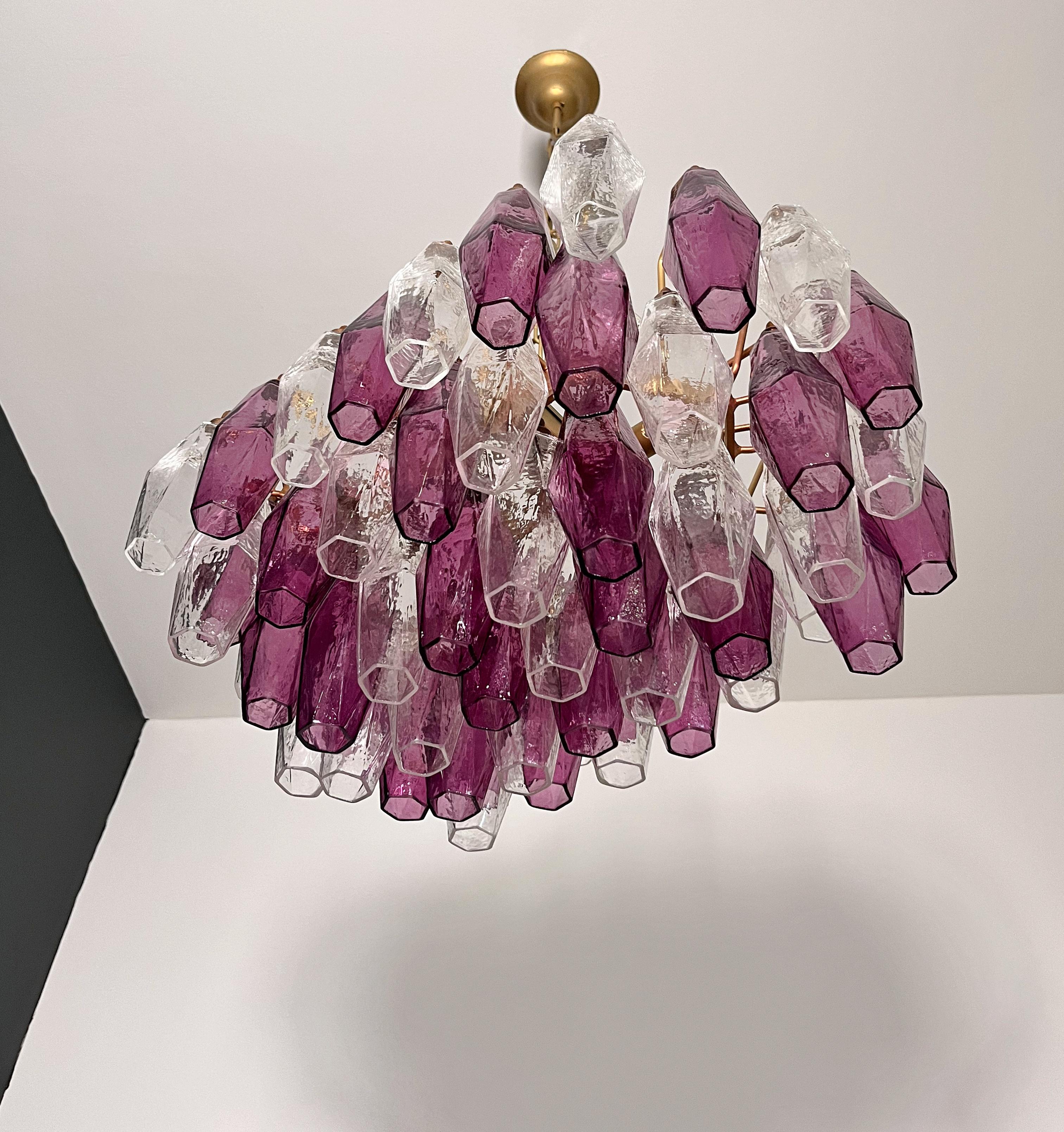 Elegant Murano Poliedri Chandelier - Carlo Scarpa - clear and amethyst glasses in vendita 7