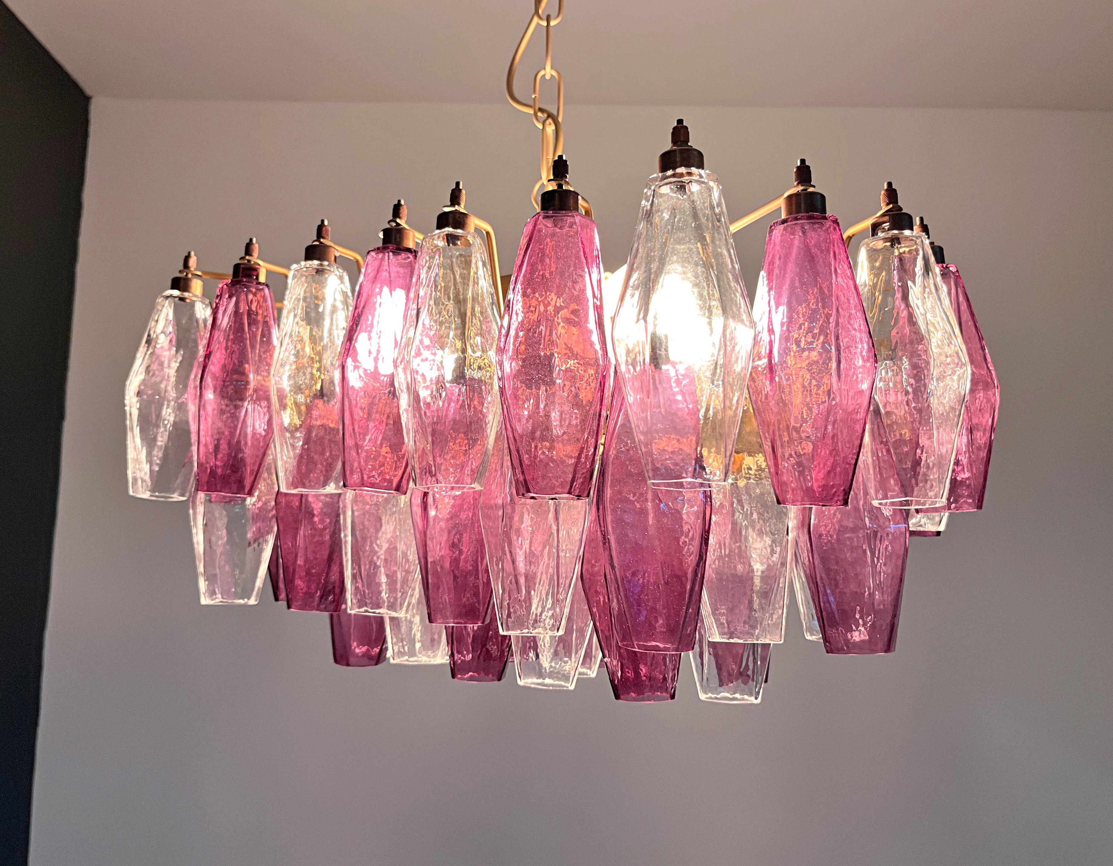 Elegant Murano Poliedri Chandelier - Carlo Scarpa - clear and amethyst glasses in vendita 8