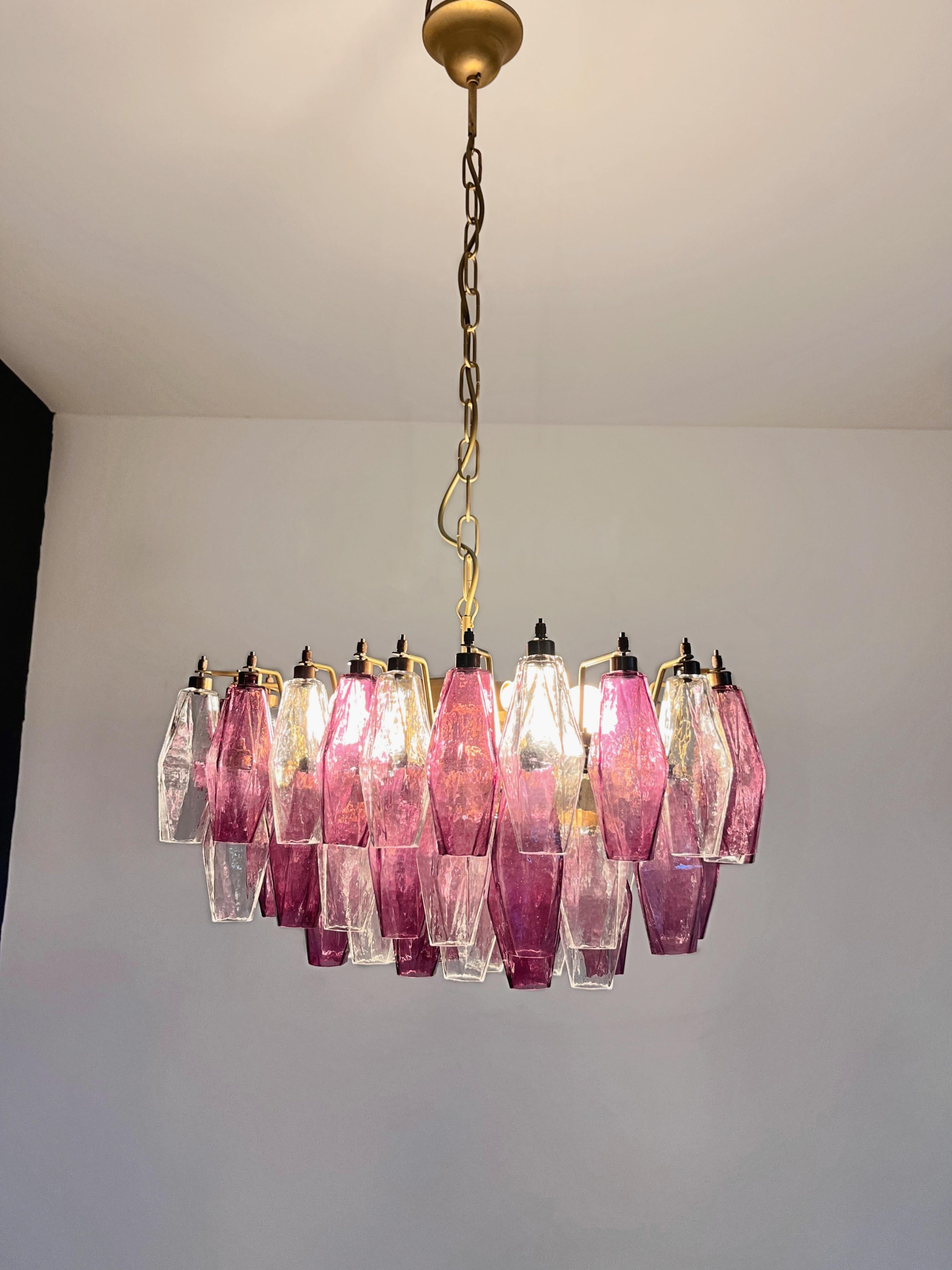 Elegant Murano Poliedri Chandelier - Carlo Scarpa - clear and amethyst glasses in vendita 9