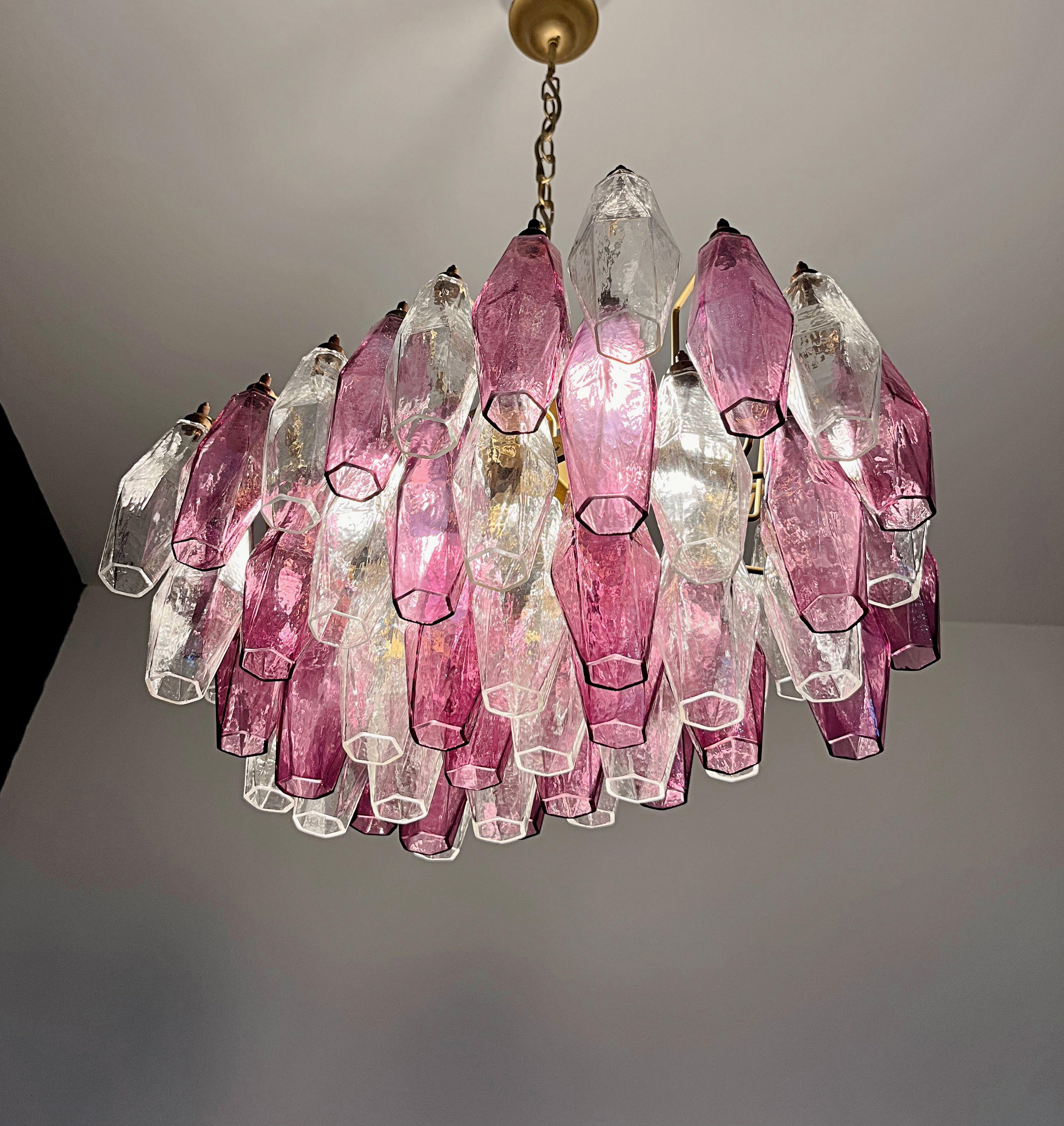 Elegant Murano Poliedri Chandelier - Carlo Scarpa - clear and amethyst glasses in vendita 10