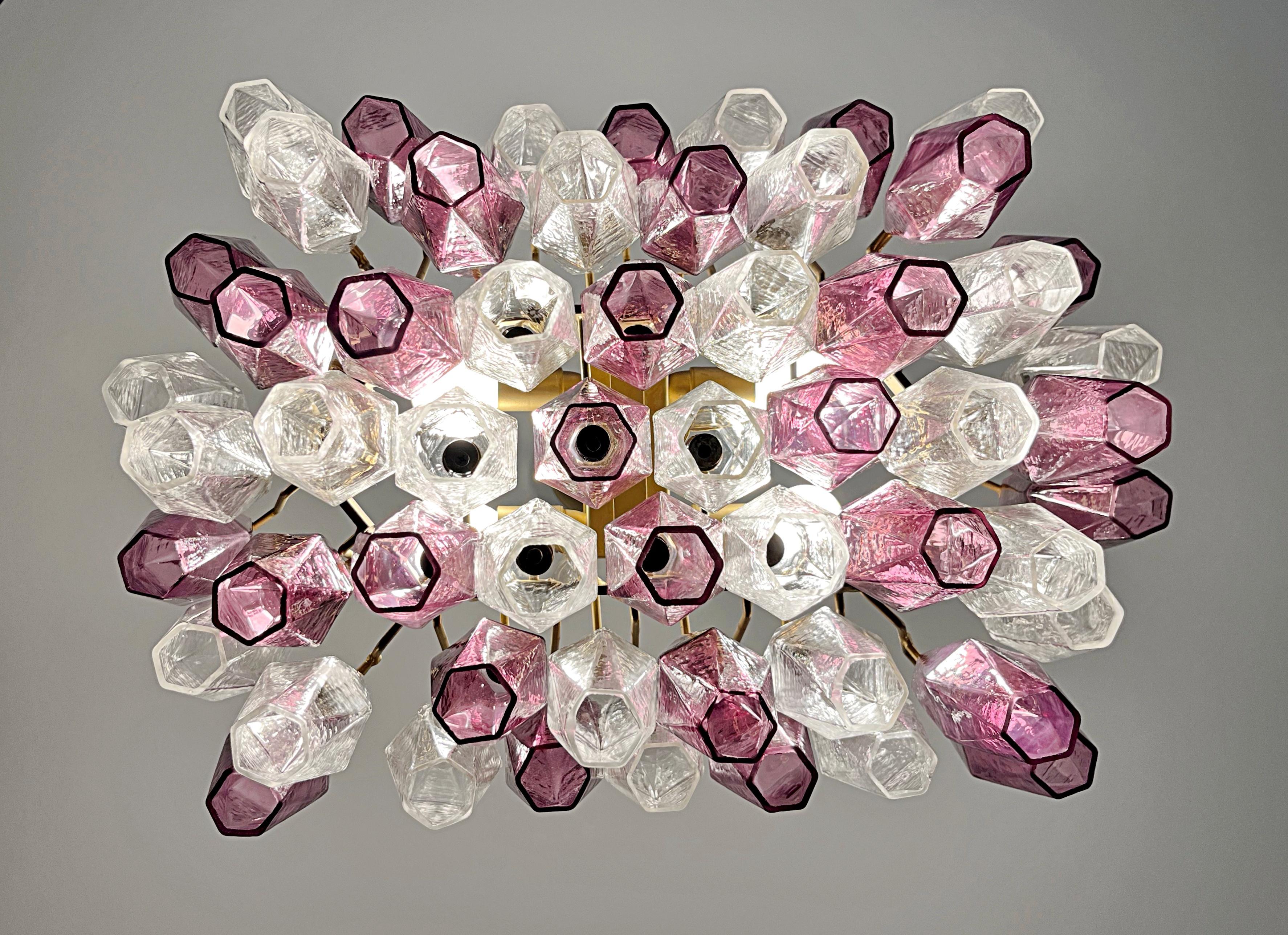 Elegant Murano Poliedri Chandelier - Carlo Scarpa - clear and amethyst glasses in vendita 11