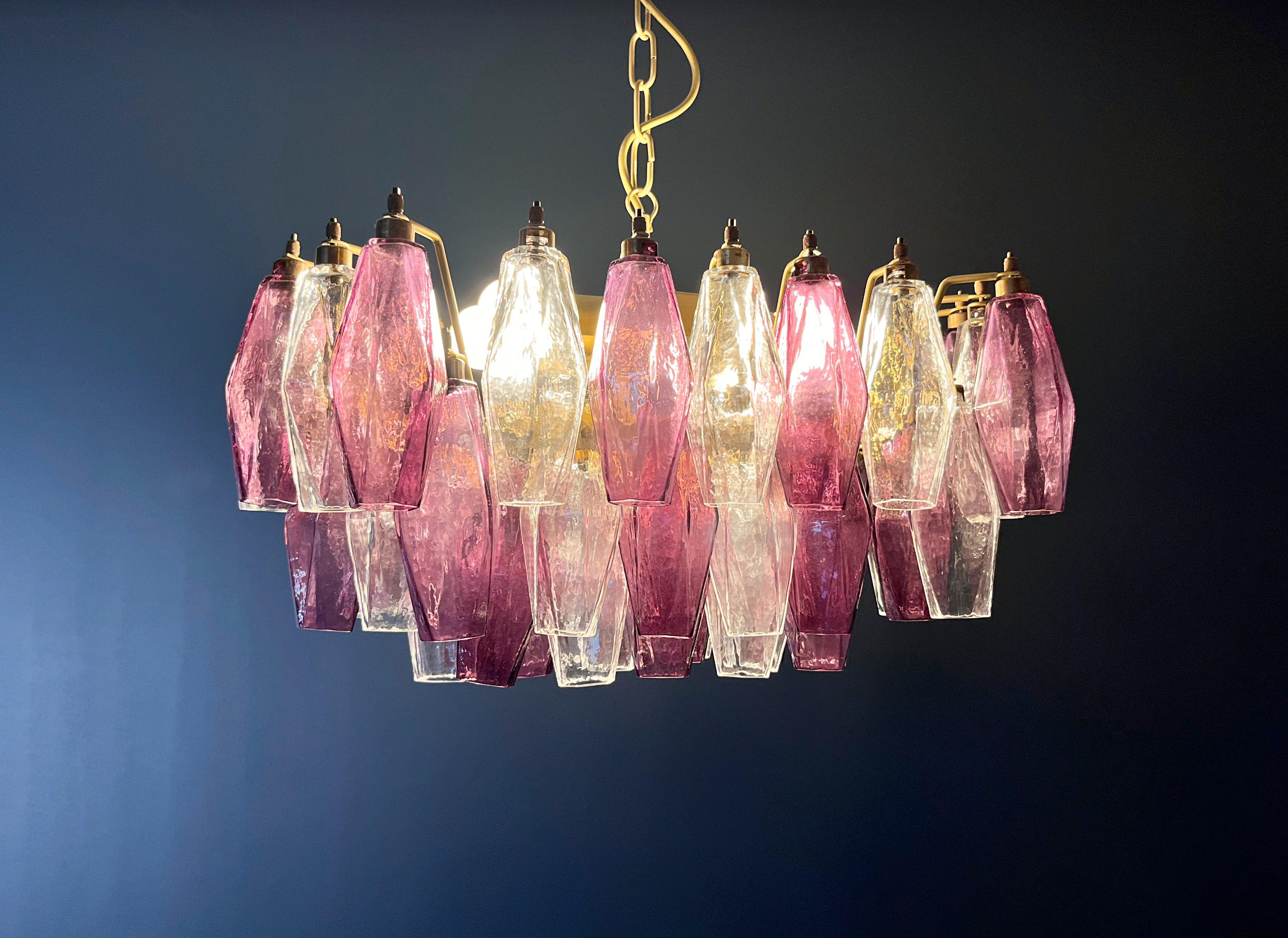 Elegant Murano Poliedri Chandelier - Carlo Scarpa - clear and amethyst glasses in vendita 12