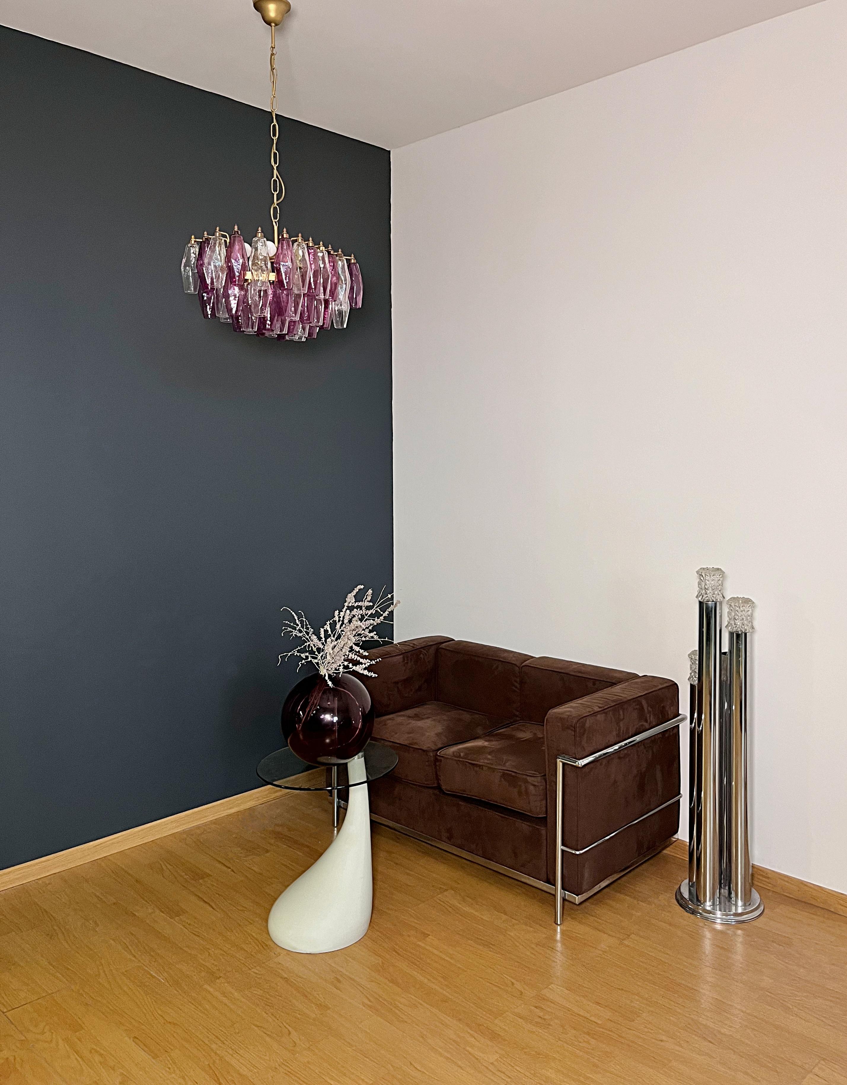 Mid-Century moderno Elegant Murano Poliedri Chandelier - Carlo Scarpa - clear and amethyst glasses in vendita