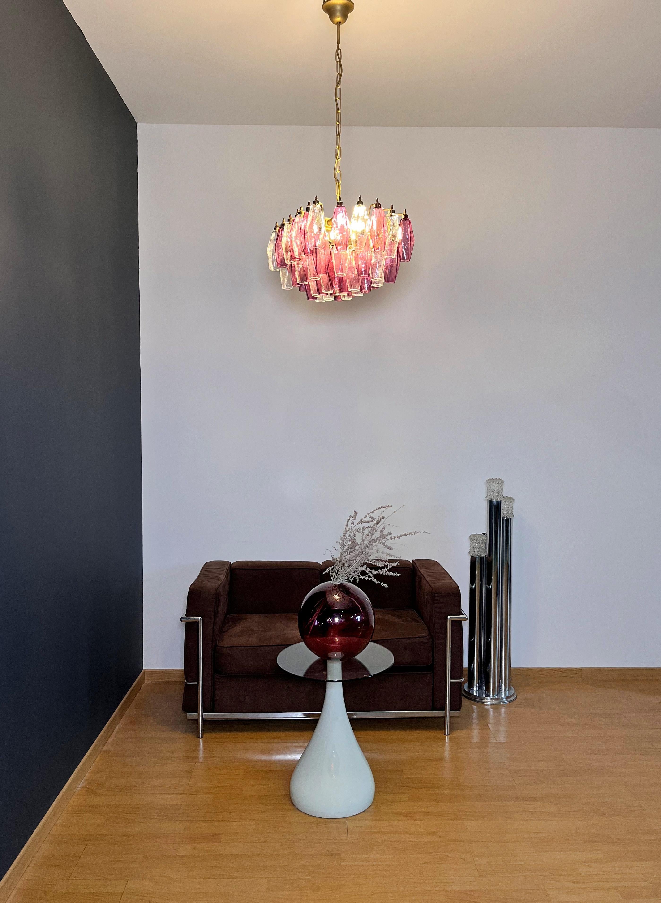 Italian Elegant Murano Poliedri Chandelier - Carlo Scarpa - clear and amethyst glasses in vendita