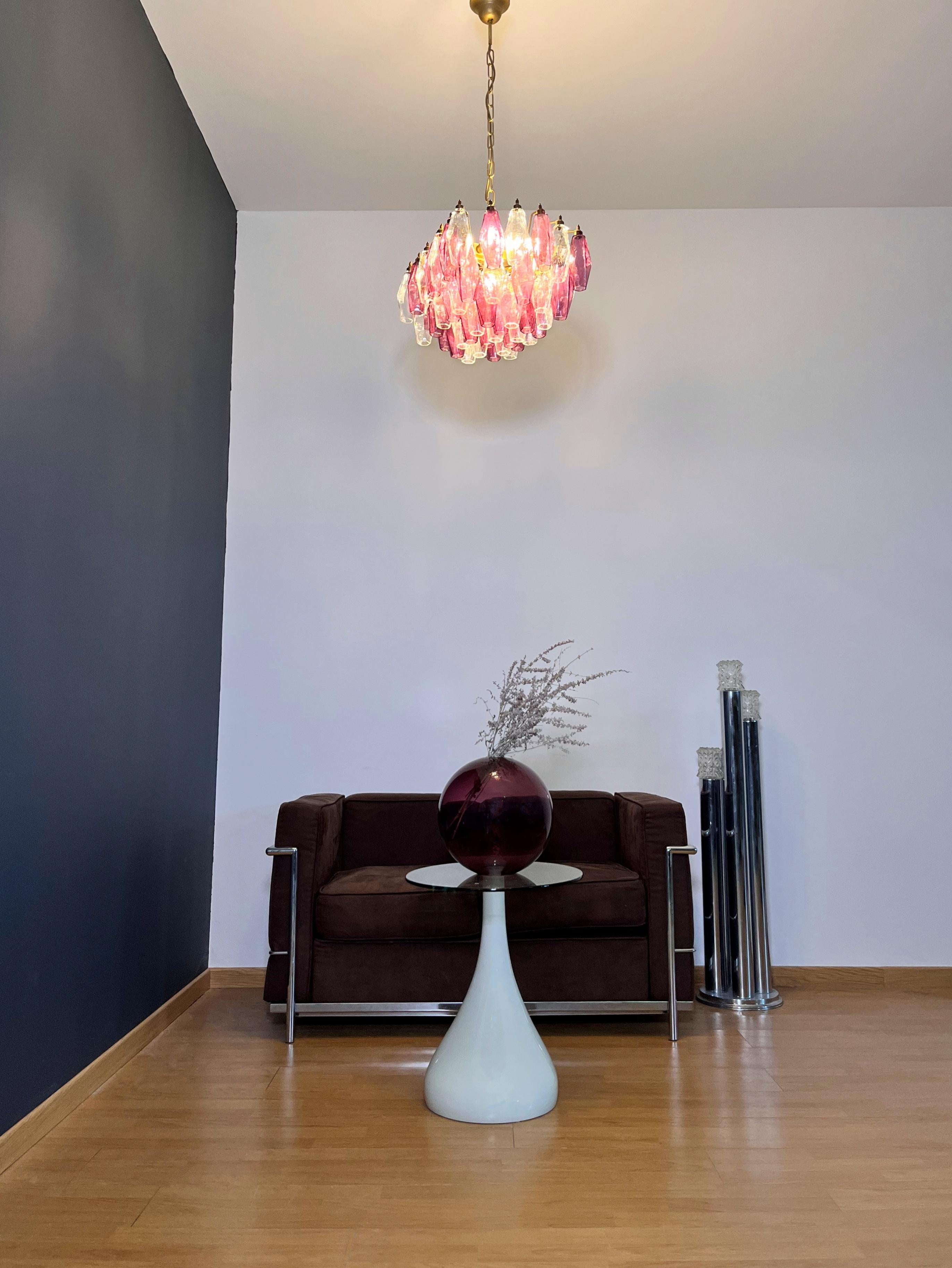Galvanizzato Elegant Murano Poliedri Chandelier - Carlo Scarpa - clear and amethyst glasses in vendita