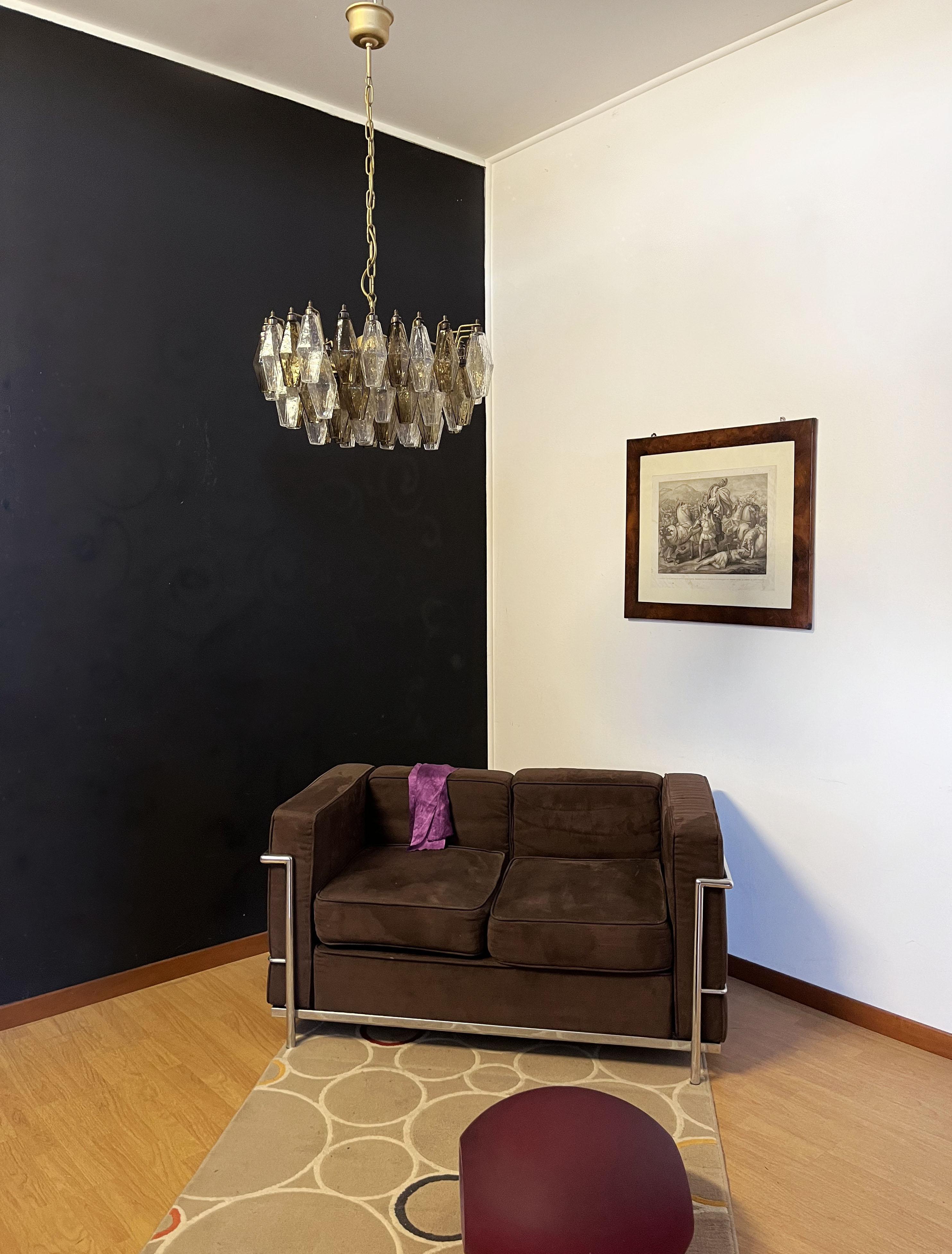 Industrial Elegant Murano Poliedri Chandelier, Carlo Scarpa, Clear and Smoked Glasses For Sale