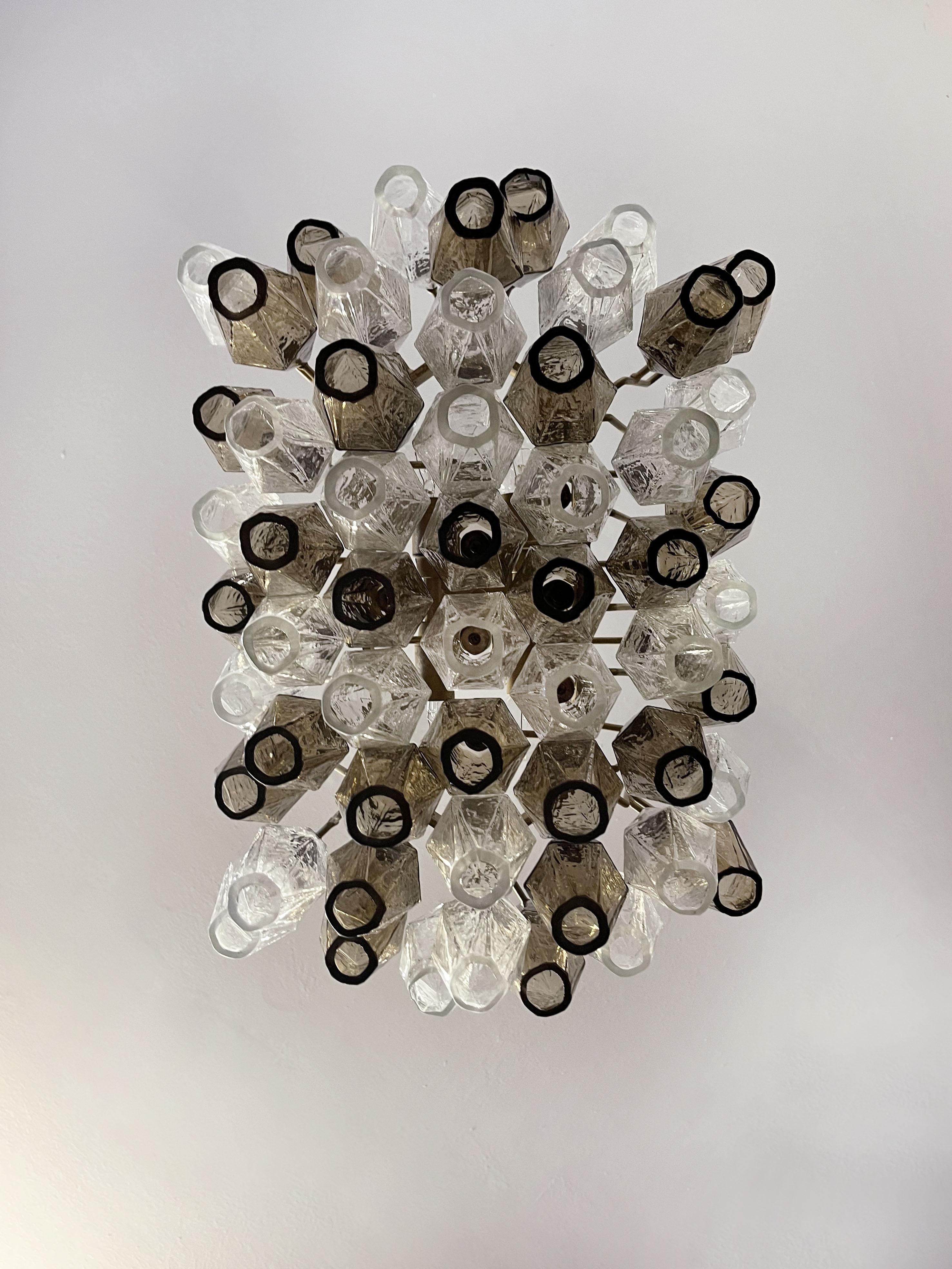 Eleganter Poliedri-Kronleuchter aus Muranoglas, Carlo Scarpa, Klar- und Rauchglas (Verzinkt) im Angebot
