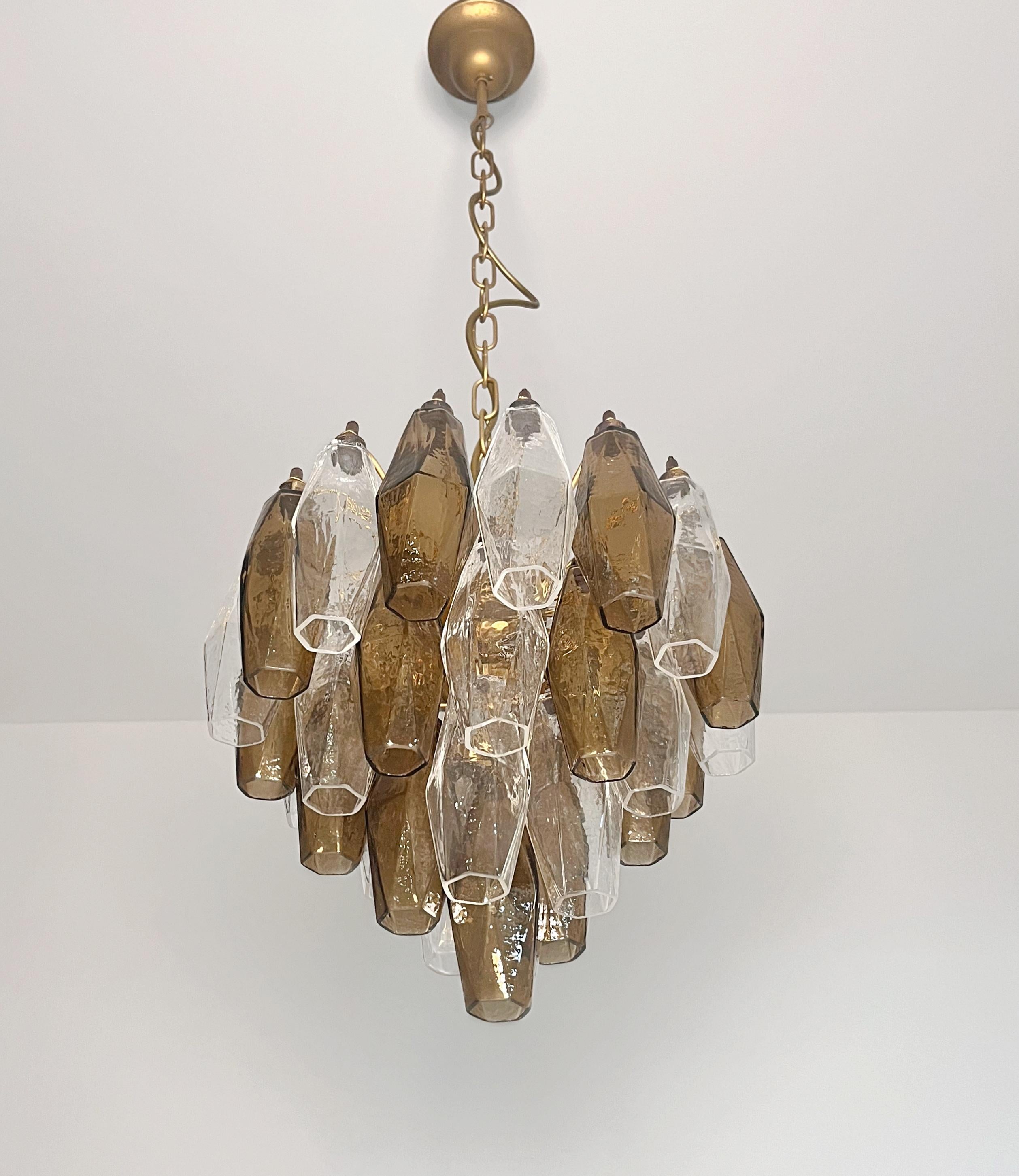 Elegant Murano Poliedri Chandelier-Carlo Scarpa design-clear and smoked glasses For Sale 2