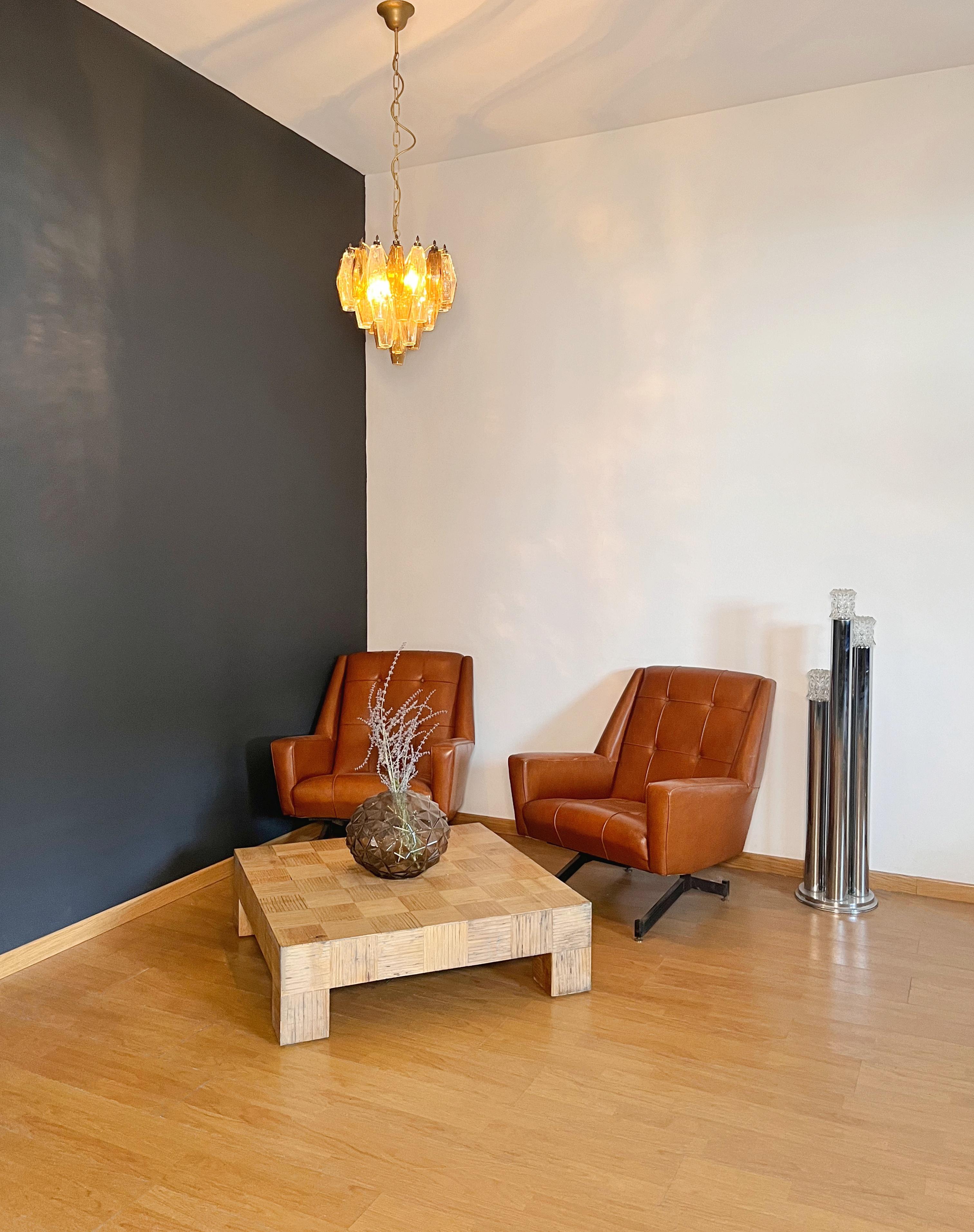 Elegant Murano Poliedri Chandelier-Carlo Scarpa design-clear and smoked glasses For Sale 3