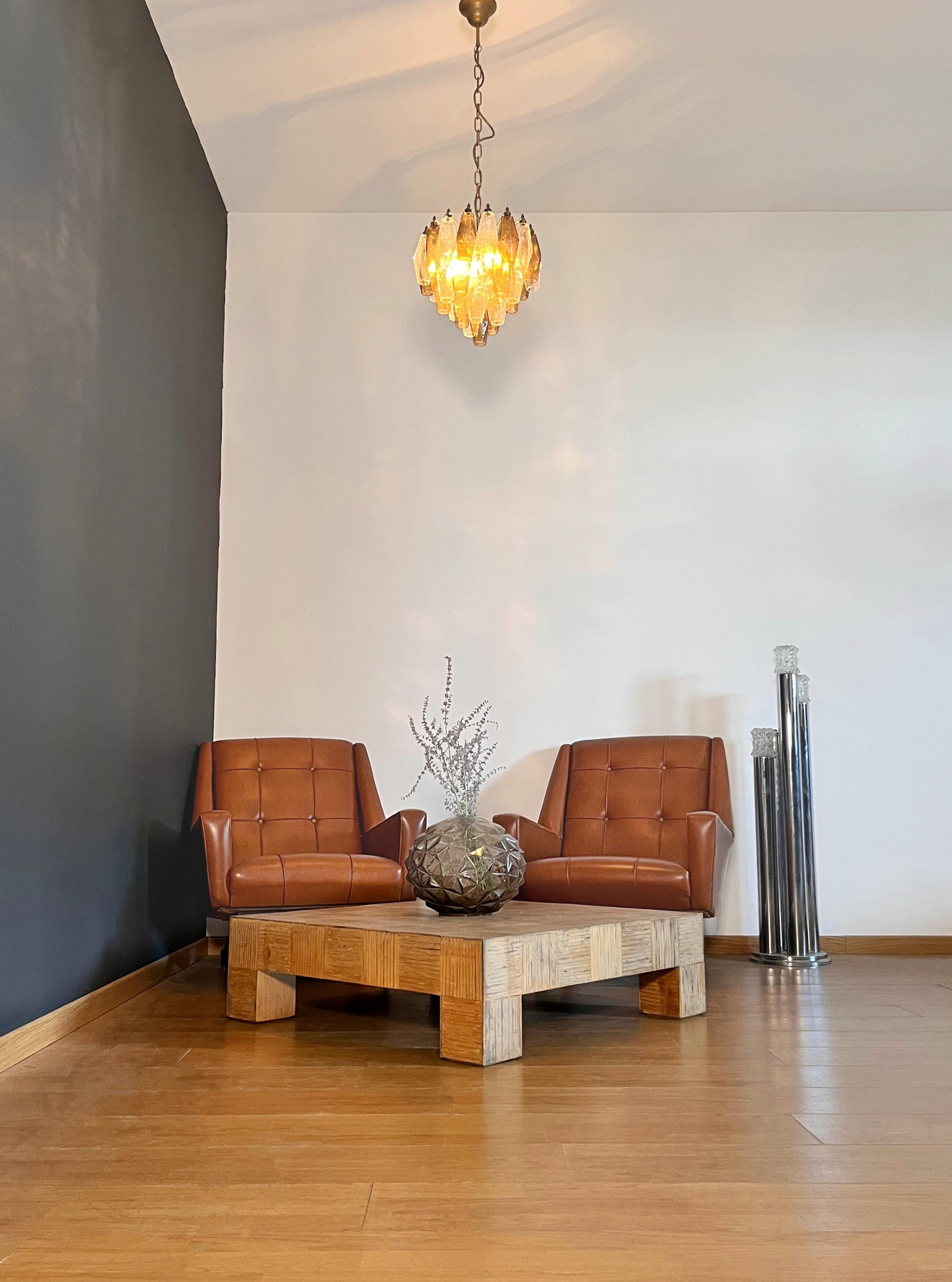 Elegant Murano Poliedri Chandelier-Carlo Scarpa design-clear and smoked glasses For Sale 5