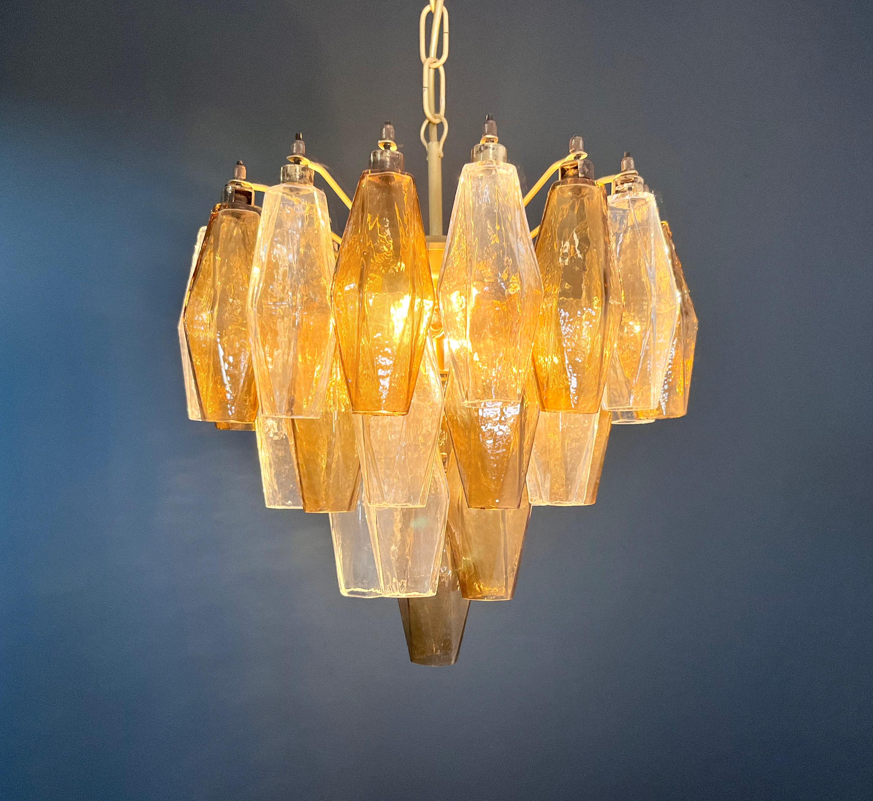 Elegant Murano Poliedri Chandelier-Carlo Scarpa design-clear and smoked glasses For Sale 6
