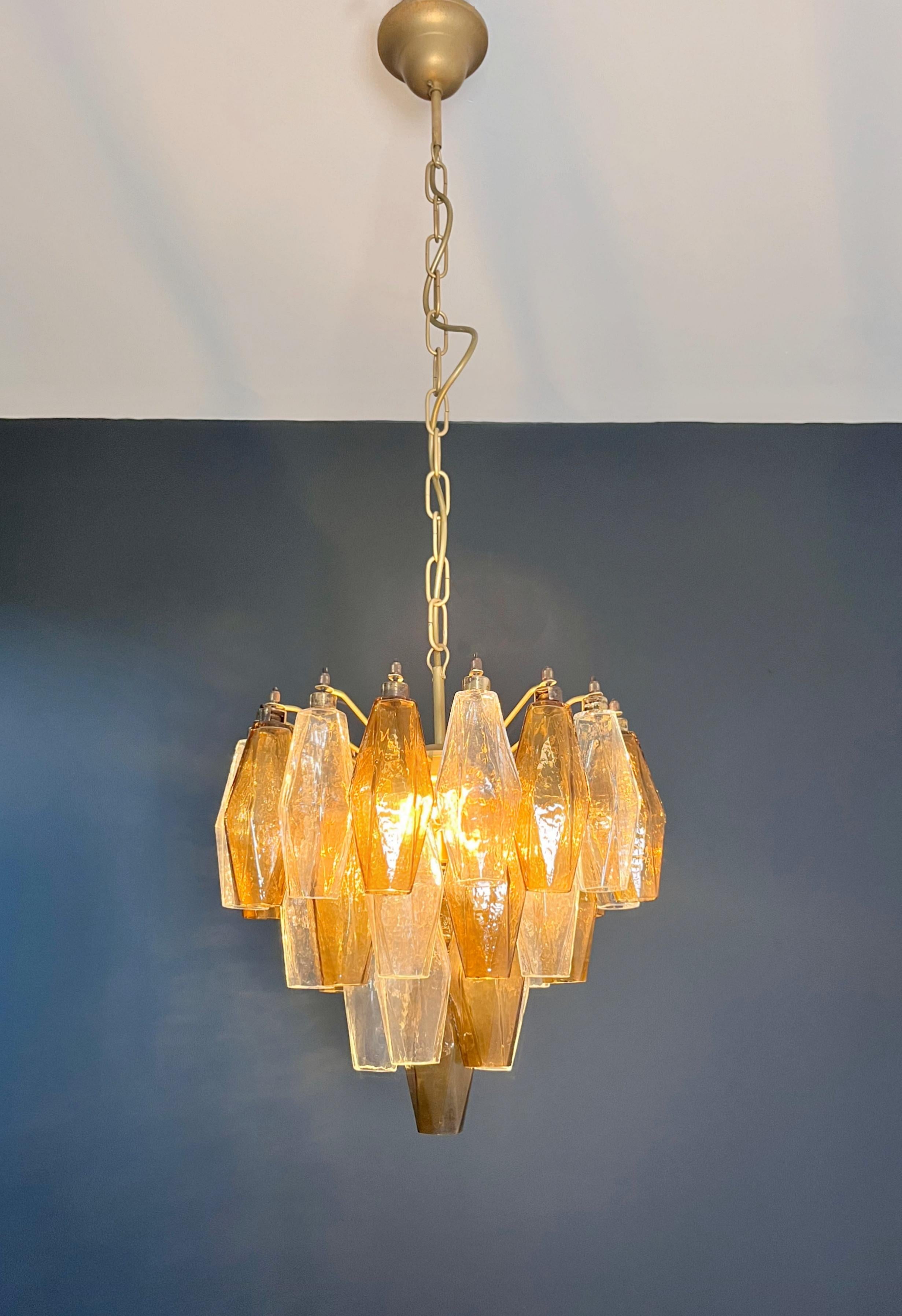 Elegant Murano Poliedri Chandelier-Carlo Scarpa design-clear and smoked glasses For Sale 7