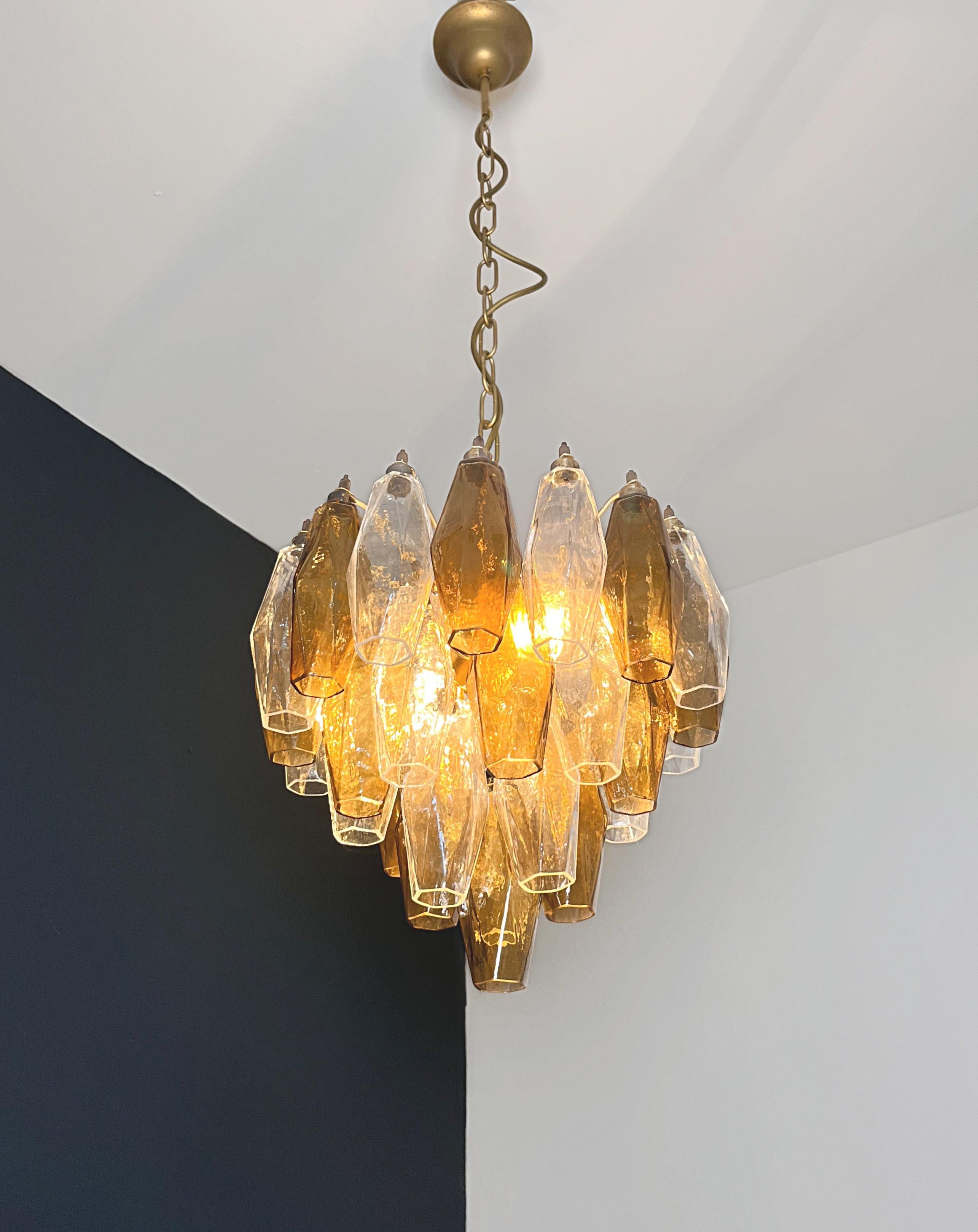 Elegant Murano Poliedri Chandelier-Carlo Scarpa design-clear and smoked glasses For Sale 8