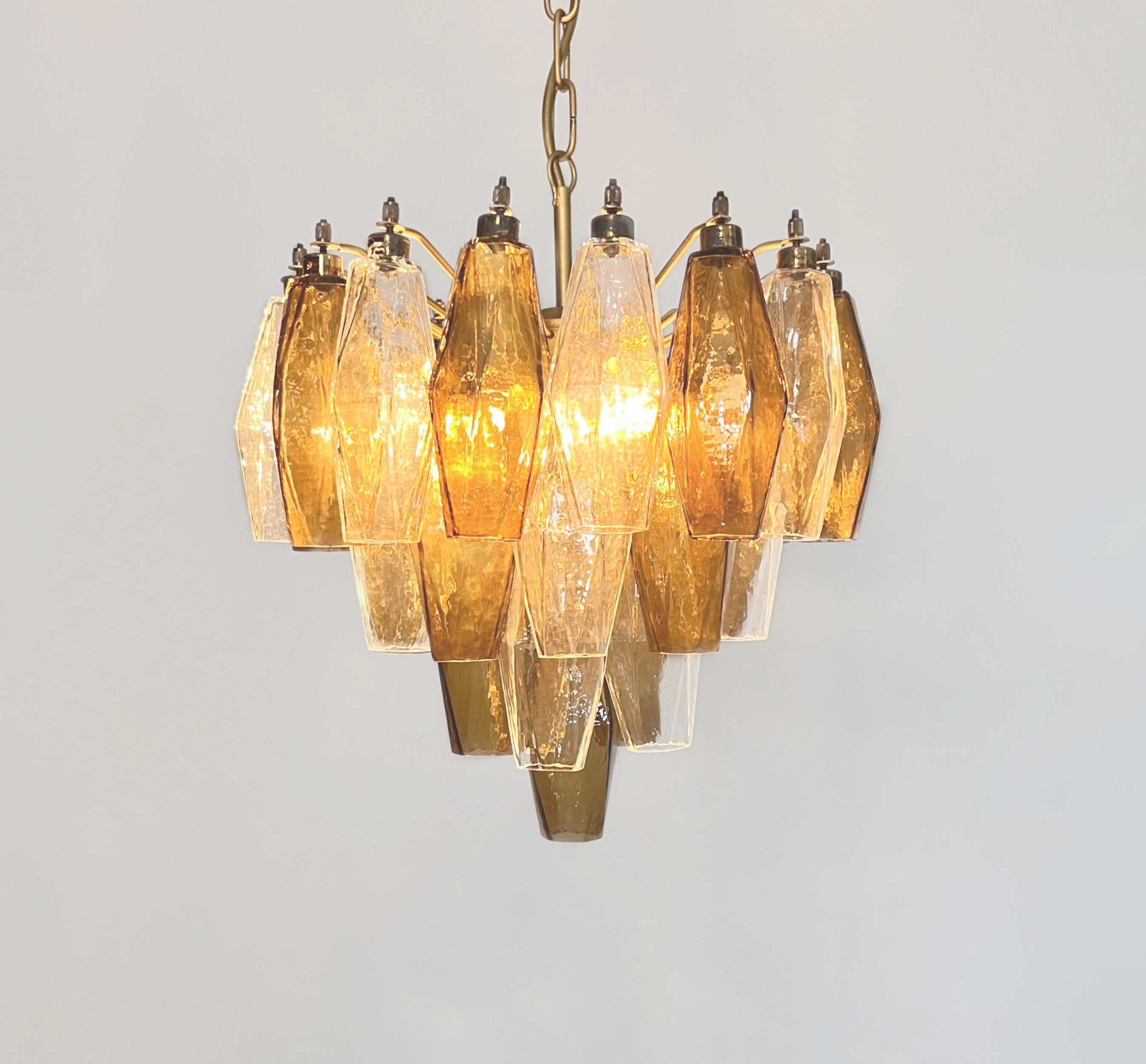 Elegant Murano Poliedri Chandelier-Carlo Scarpa design-clear and smoked glasses For Sale 9